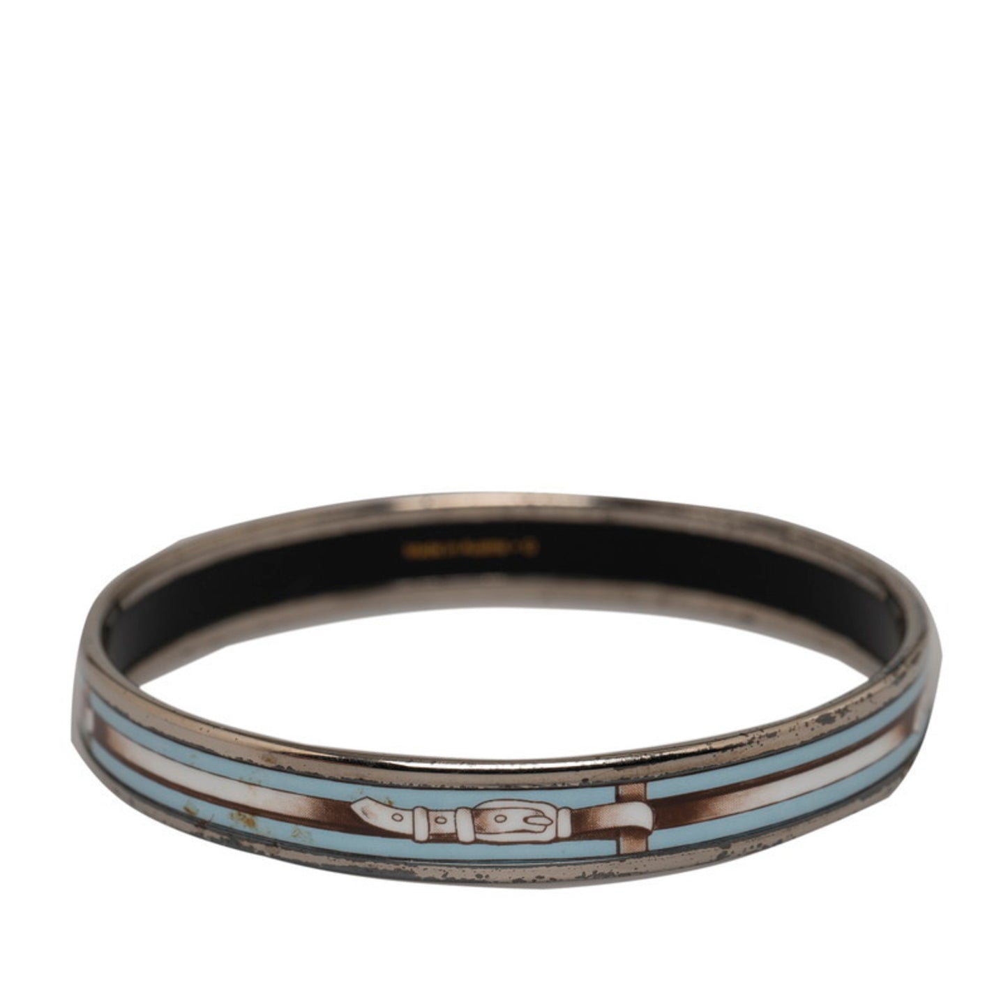 Hermes Enamel PM Cloisonne Bangle Silver Light Blue Metal Women's HERMES