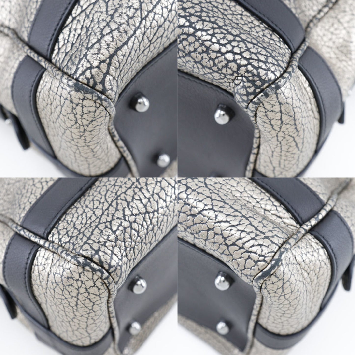 Loewe 2WAY Shoulder Handbag Mini Boston Calf Black/Silver Ladies