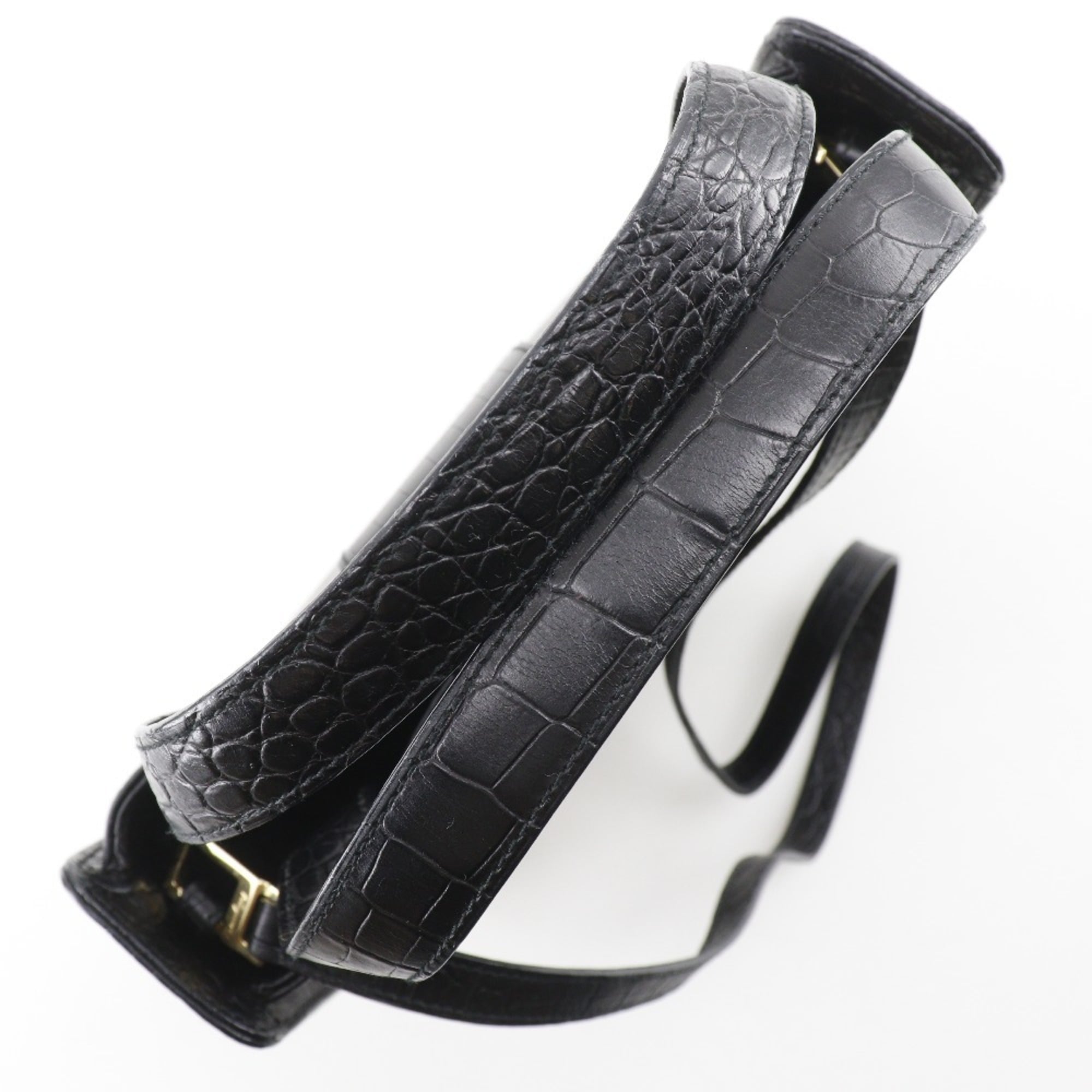 Salvatore Ferragamo logo handbag 2-way shoulder bag DY-21 0239 embossed leather black A5 open women's