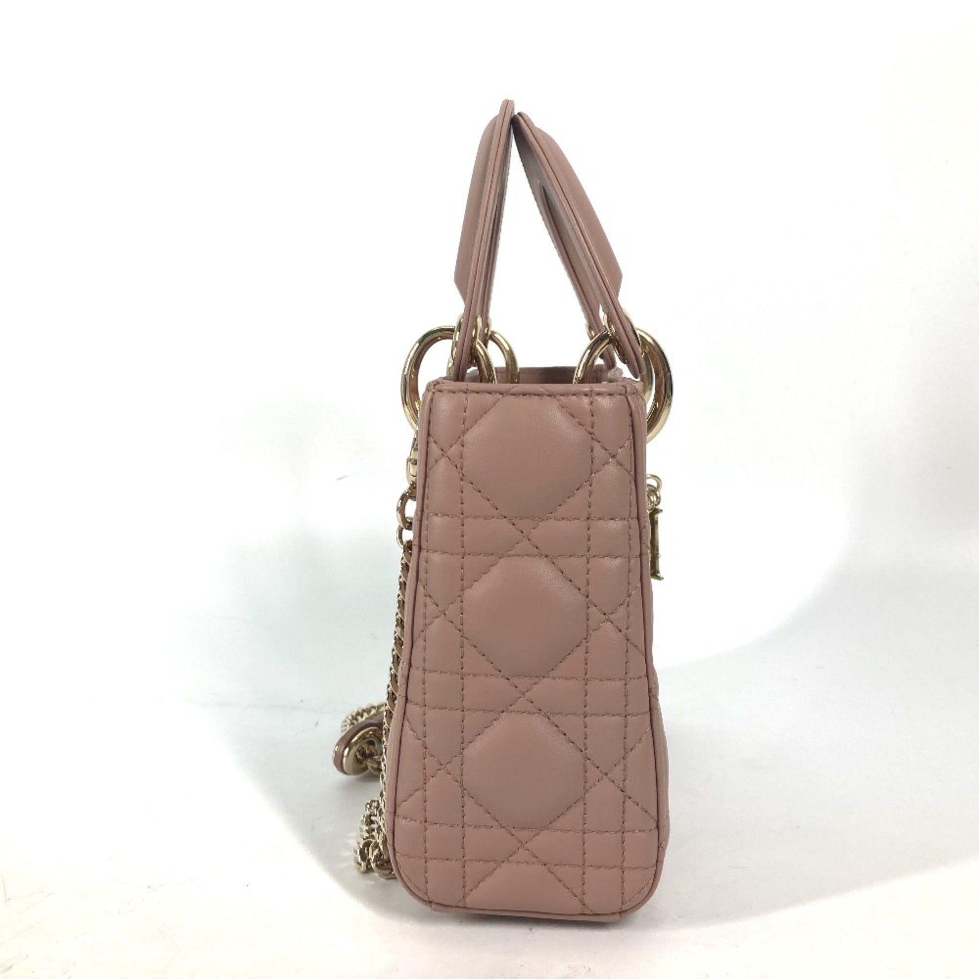 CHRISTIAN DIOR M0505ONGE_M50P Lady CHRISTIAN DIOR Cannage Chain Shoulder Bag Crossbody Bag Hand Bag Pink BeigeBased — Like New