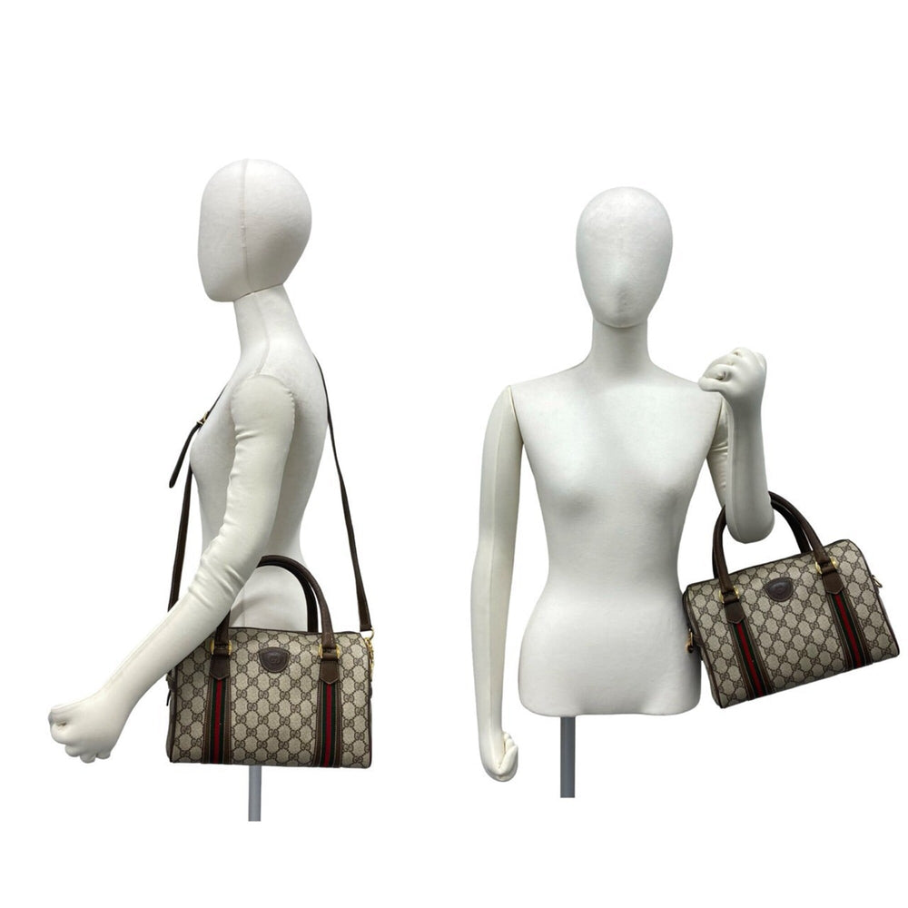 GUCCI Vintage Sherry Line GG Logo Leather 2-Way Handbag/Shoulder Bag, Brown, 37655 — Like New