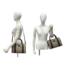 GUCCI Vintage Sherry Line GG Logo Leather 2-Way Handbag/Shoulder Bag, Brown, 37655 — Like New