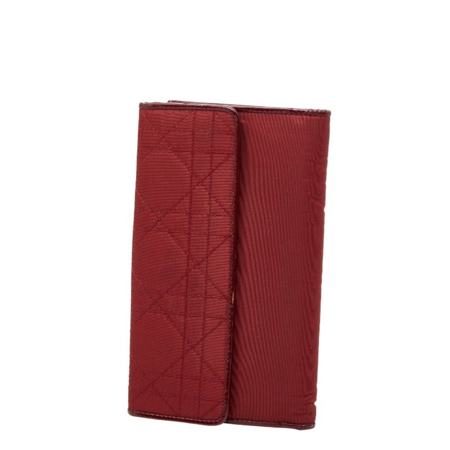 Christian Dior Dior Cannage Stitch Long Wallet Red Nylon Leather Women's