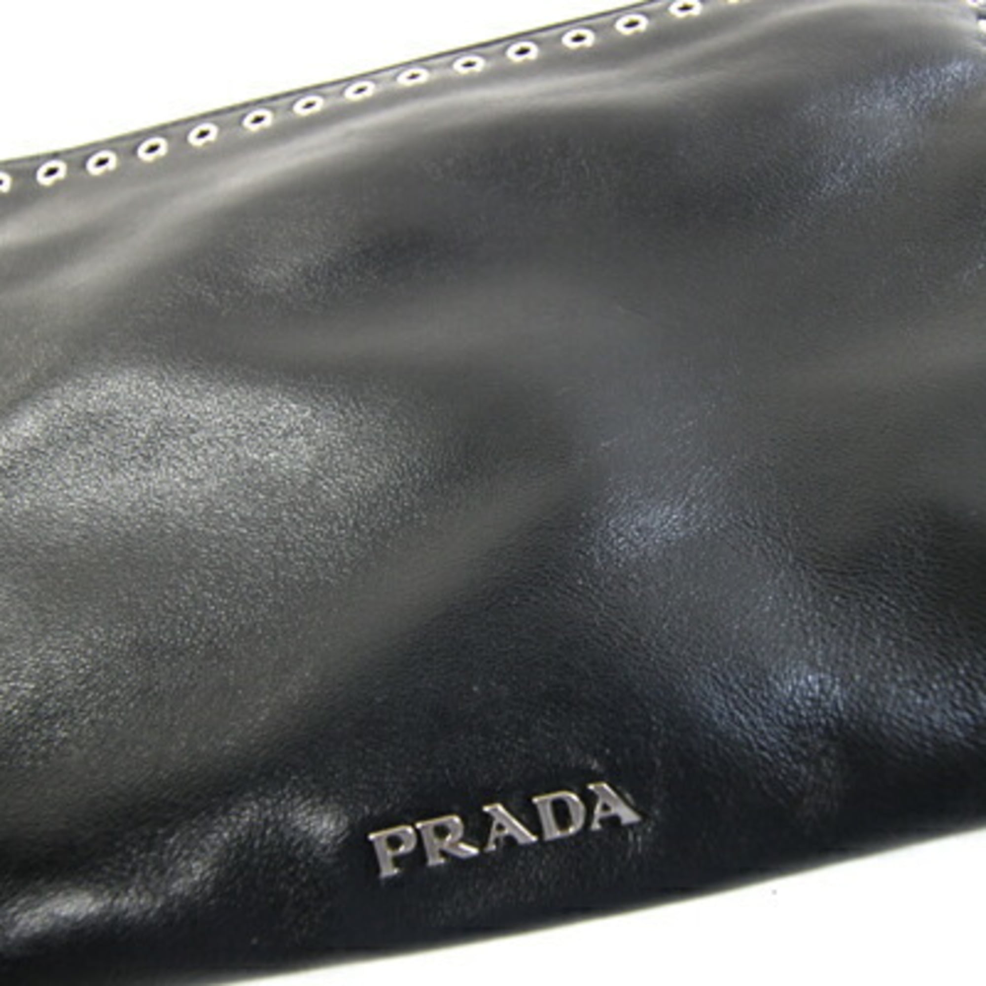 Prada Clutch Bag 1N1825 Black and Red Leather with Strap, Mini Pouch, Punching, Beads, Studs, Women's, PRADA