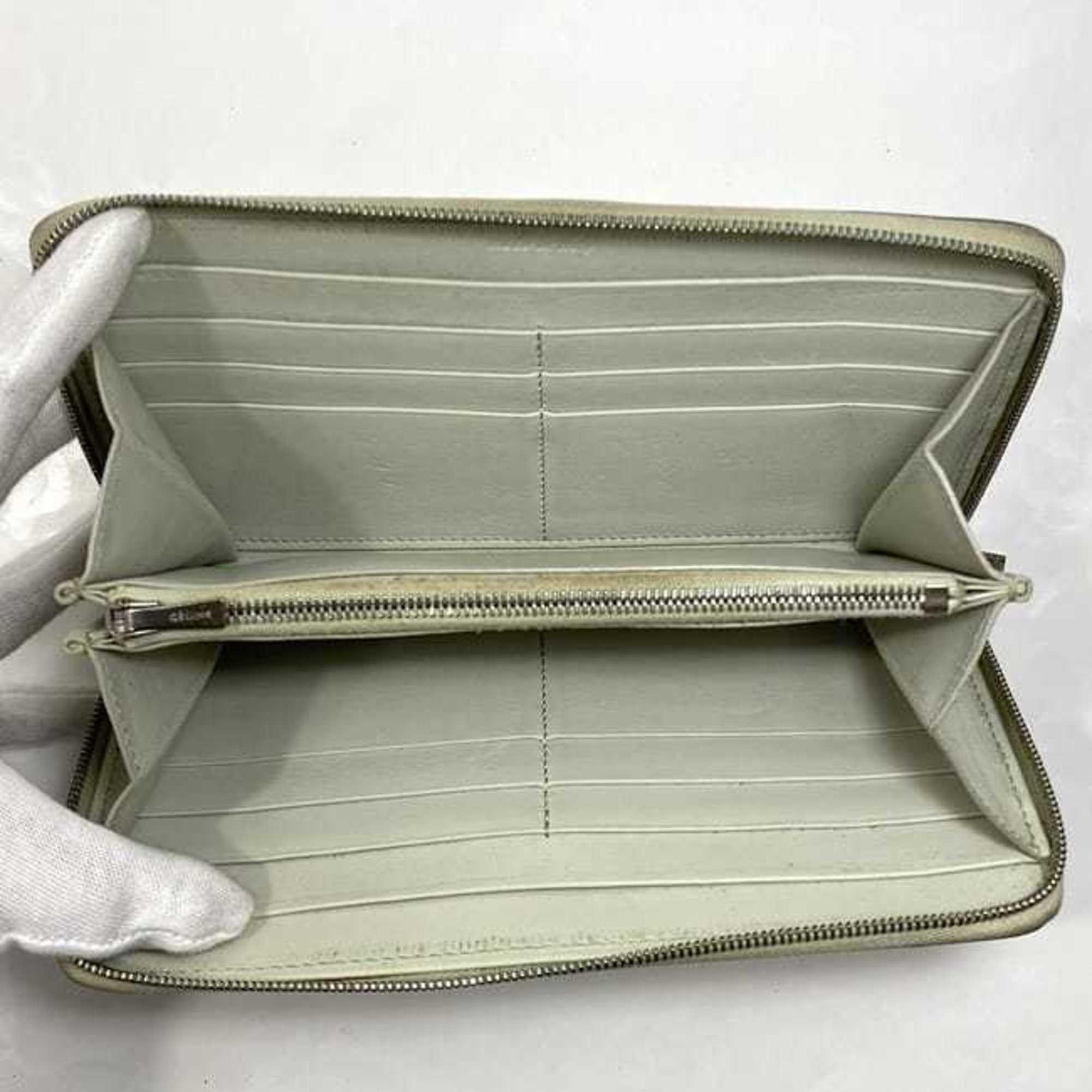 Celine Round Long Wallet Large Zip Multi-Function ec-22650 Gray 105003 Leather S-PG-3176 CELINE Women's