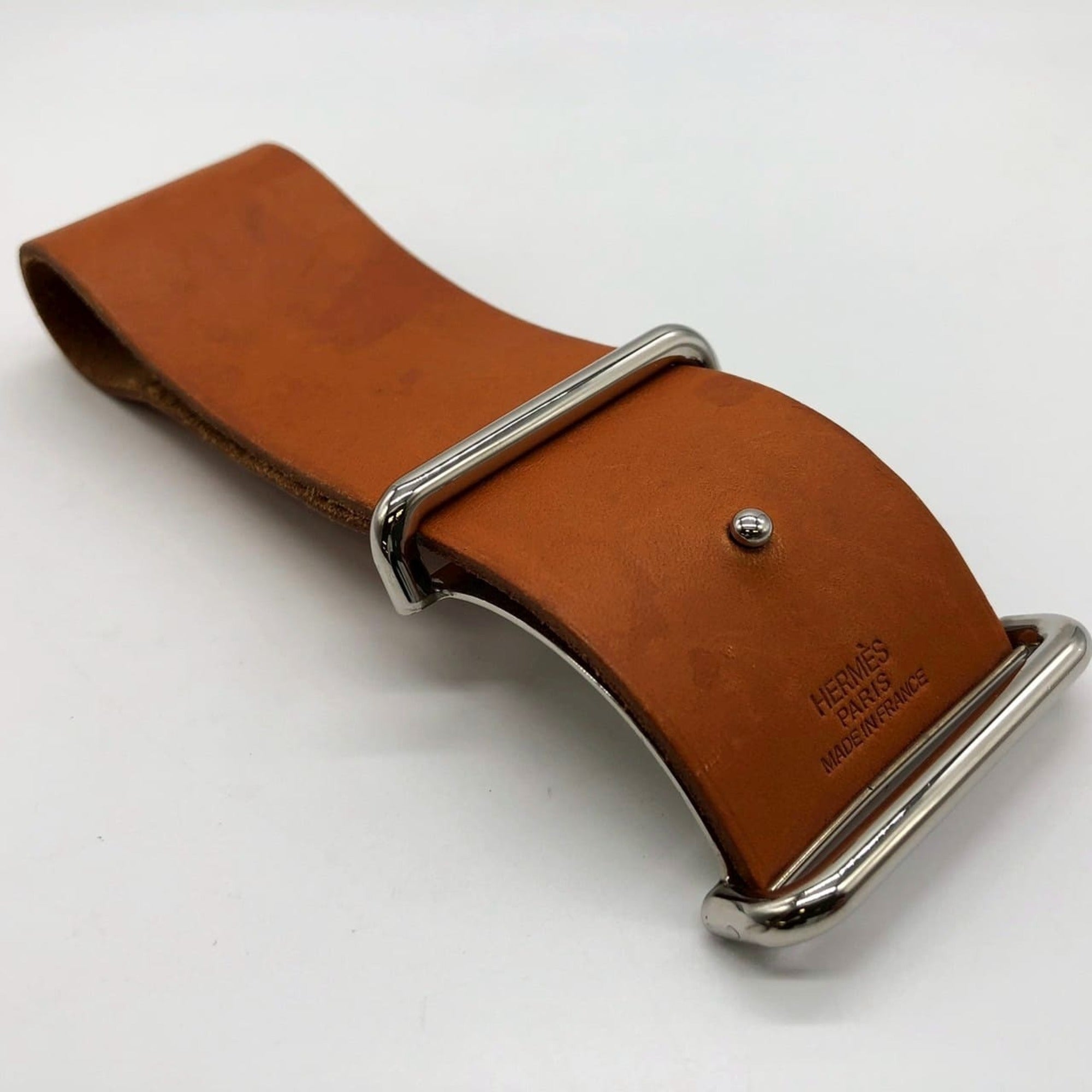 HERMES Hermès Api GM Leather Bracelet Bangle in Brown and Camel for Men Women