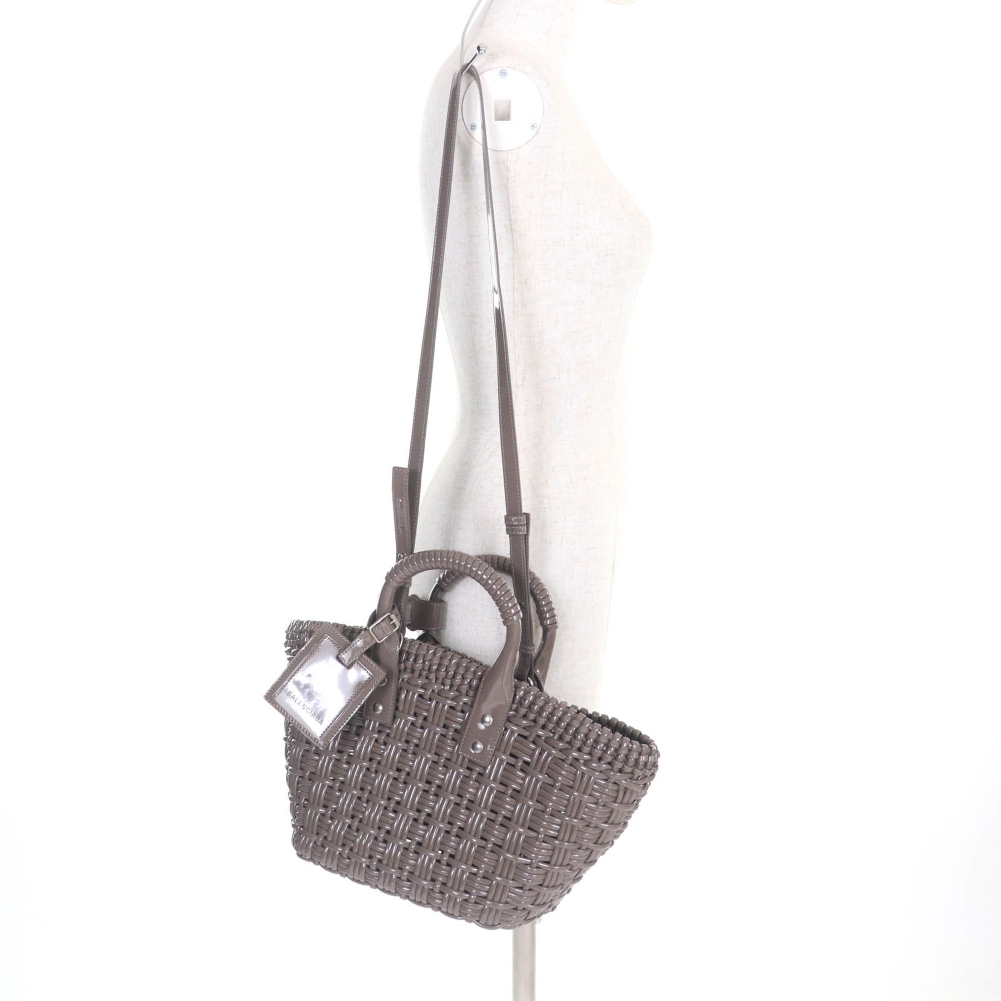 BALENCIAGA 671342 Bistro XS Shoulder Bag, Enamel, 2-Way, Gray, Includes Dust Made in Italy, Women's — Like New