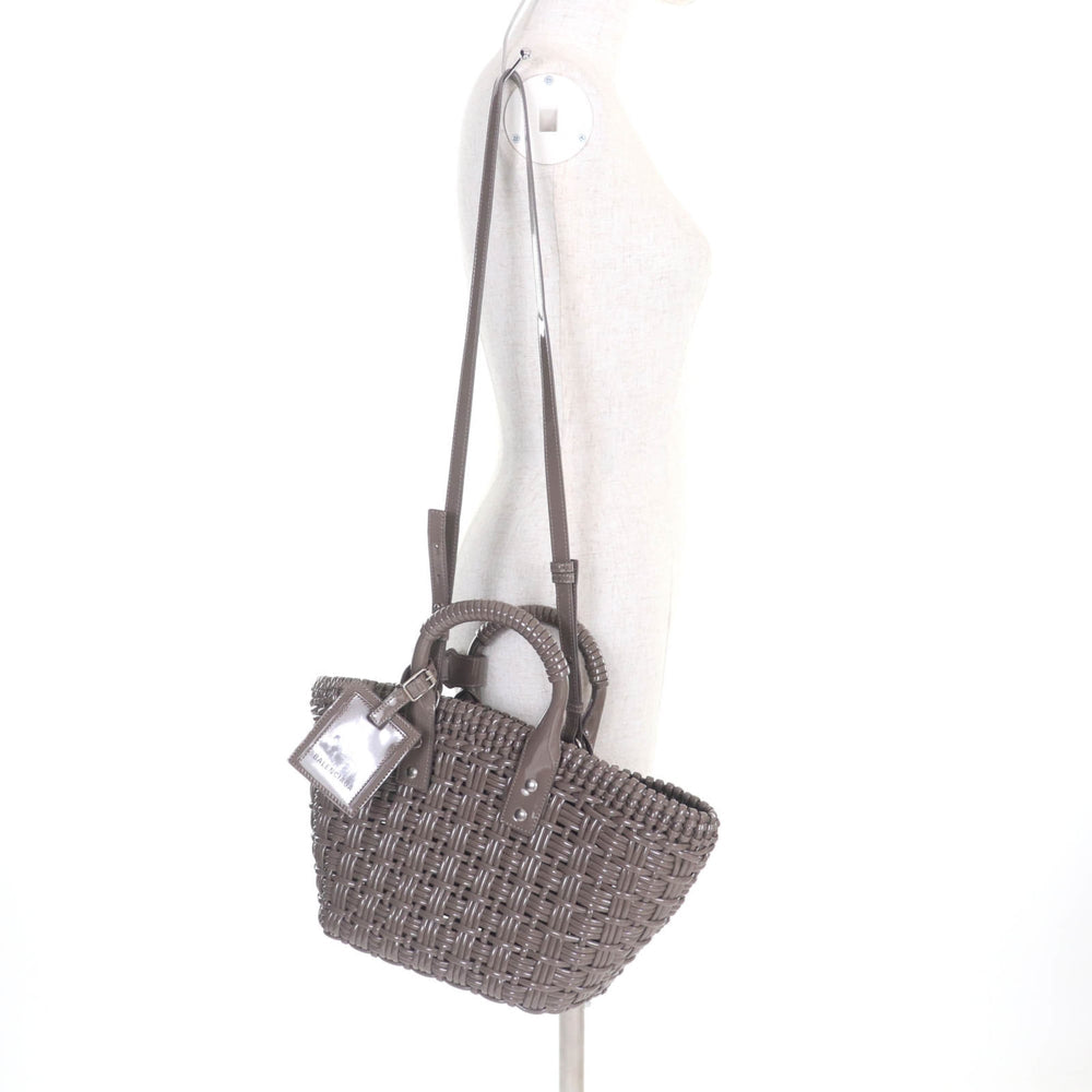 BALENCIAGA 671342 Bistro XS Shoulder Bag, Enamel, 2-Way, Gray, Includes Dust Made in Italy, Women's — Like New