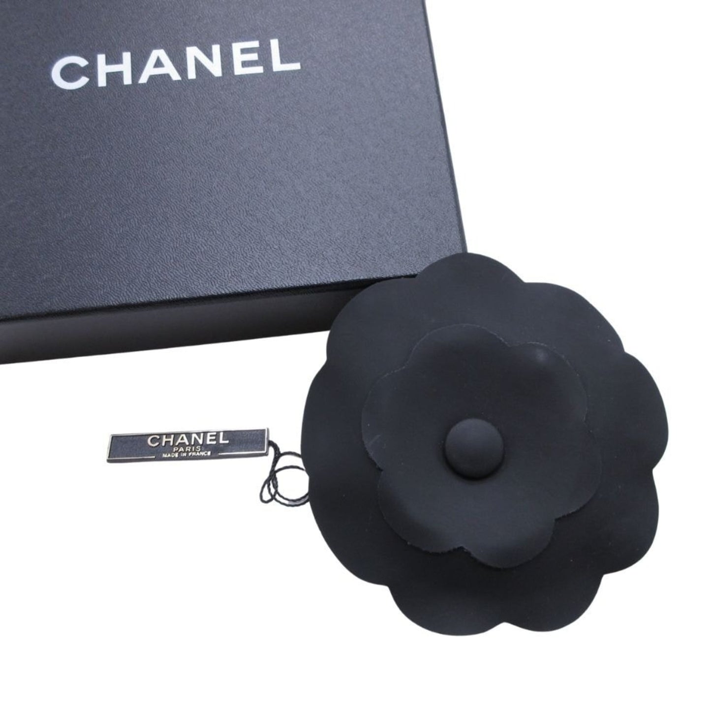 CHANEL Camellia Leather Corsage Brooch Formal Accessory Black Women's