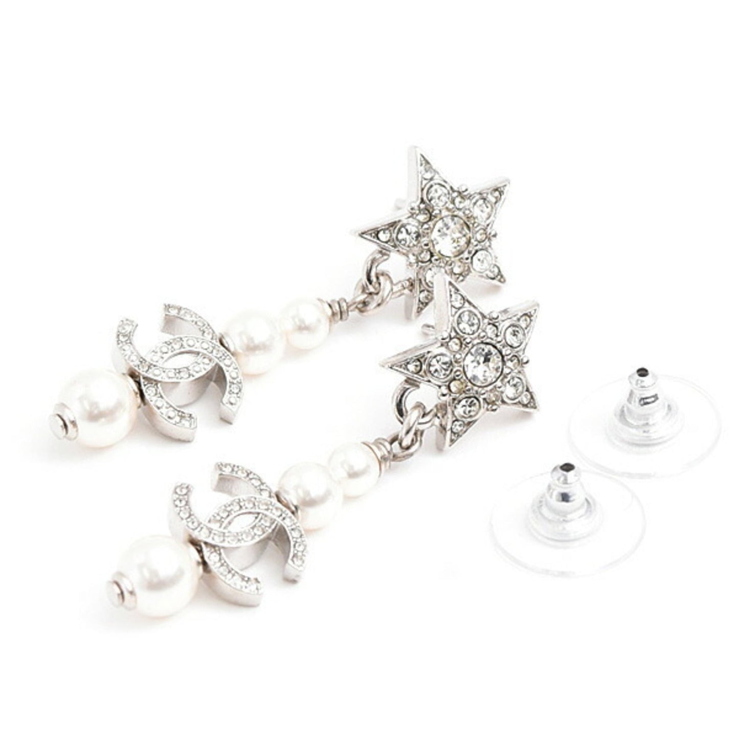 Chanel Women's Earrings with Star Motif, Coco Mark, Faux Pearls, and Rhinestones, B20P, Brass