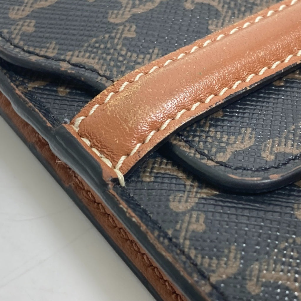 CELINE Triomphe Card Case with Billfold and Flap, Men's Brown Leather Bi-fold Wallet