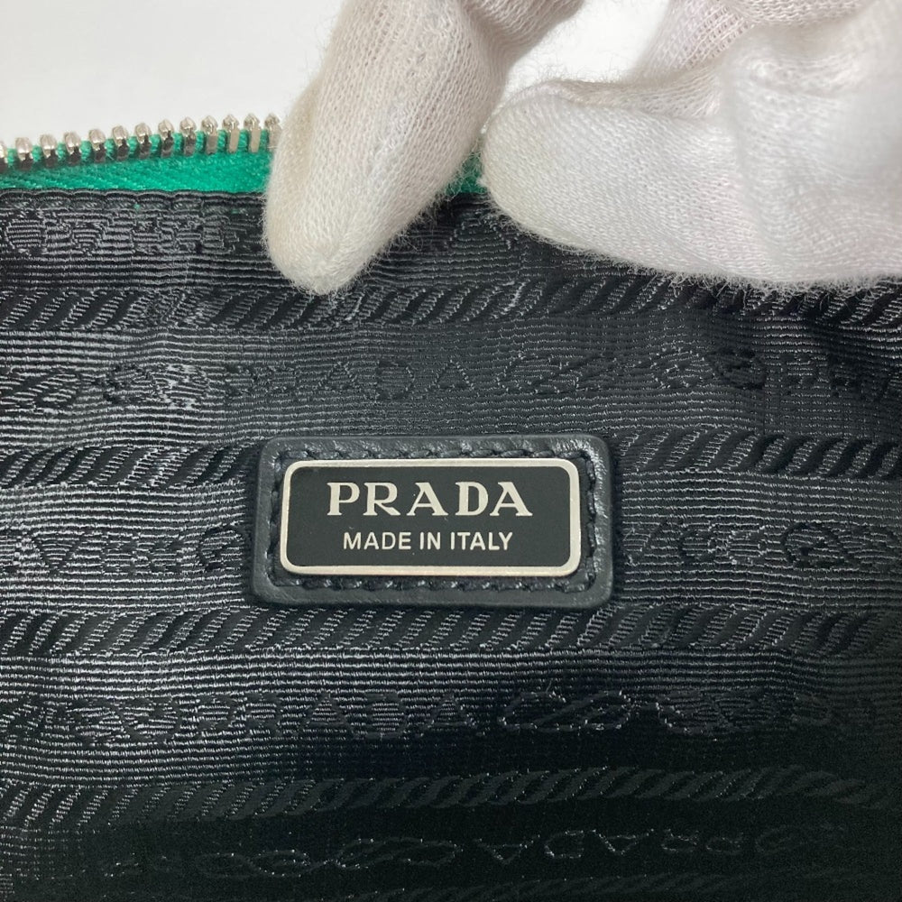 PRADA 2NE054 Embossed Triangle Plate Pouch Clutch Bag with Strap Saffiano Leather Men's Green — Like New