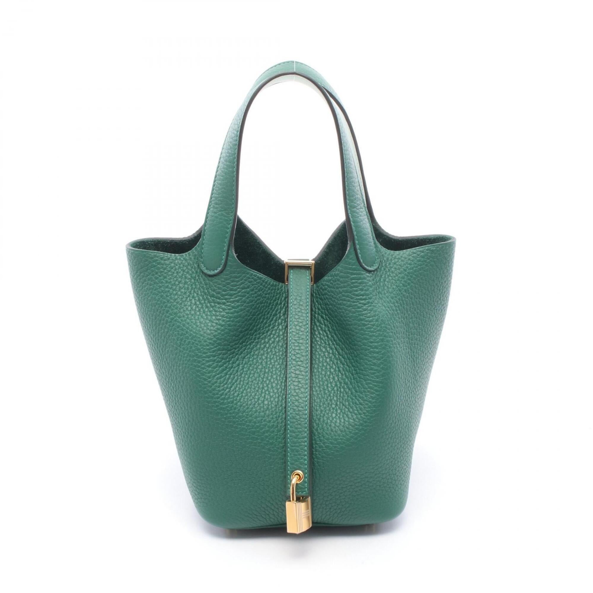 Hermes Picotin Lock Eclat PM Handbag, Leather, Taurillon Clemence, Veau Swift, Women's, Green, Vert Moyen, Peppermint — New - Store Return