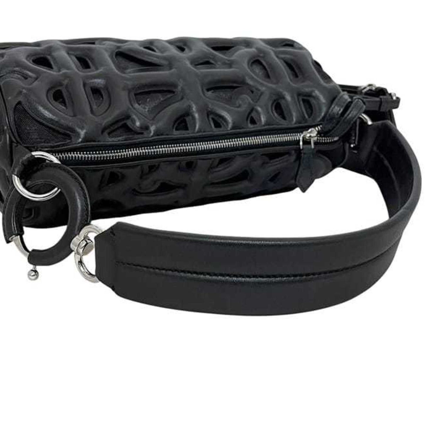 Burberry Ronbi Bag f-24660 Black TB Monogram Leather ITDGSRL37FIR BURBERRY Mesh Cutout Thomas Women's