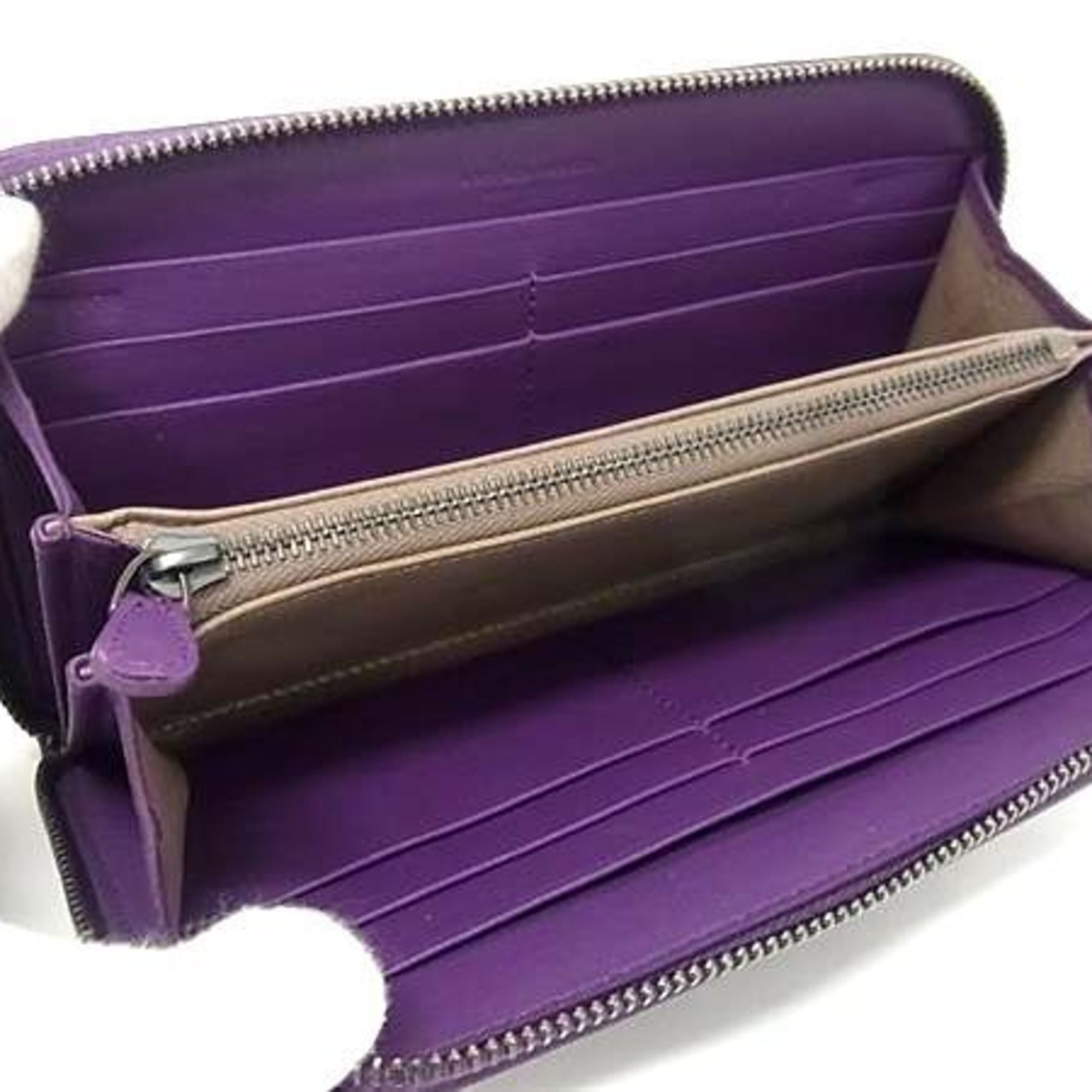 BOTTEGA VENETA Intrecciato Wallet 114076 Purple Leather Round Long for Men and Women