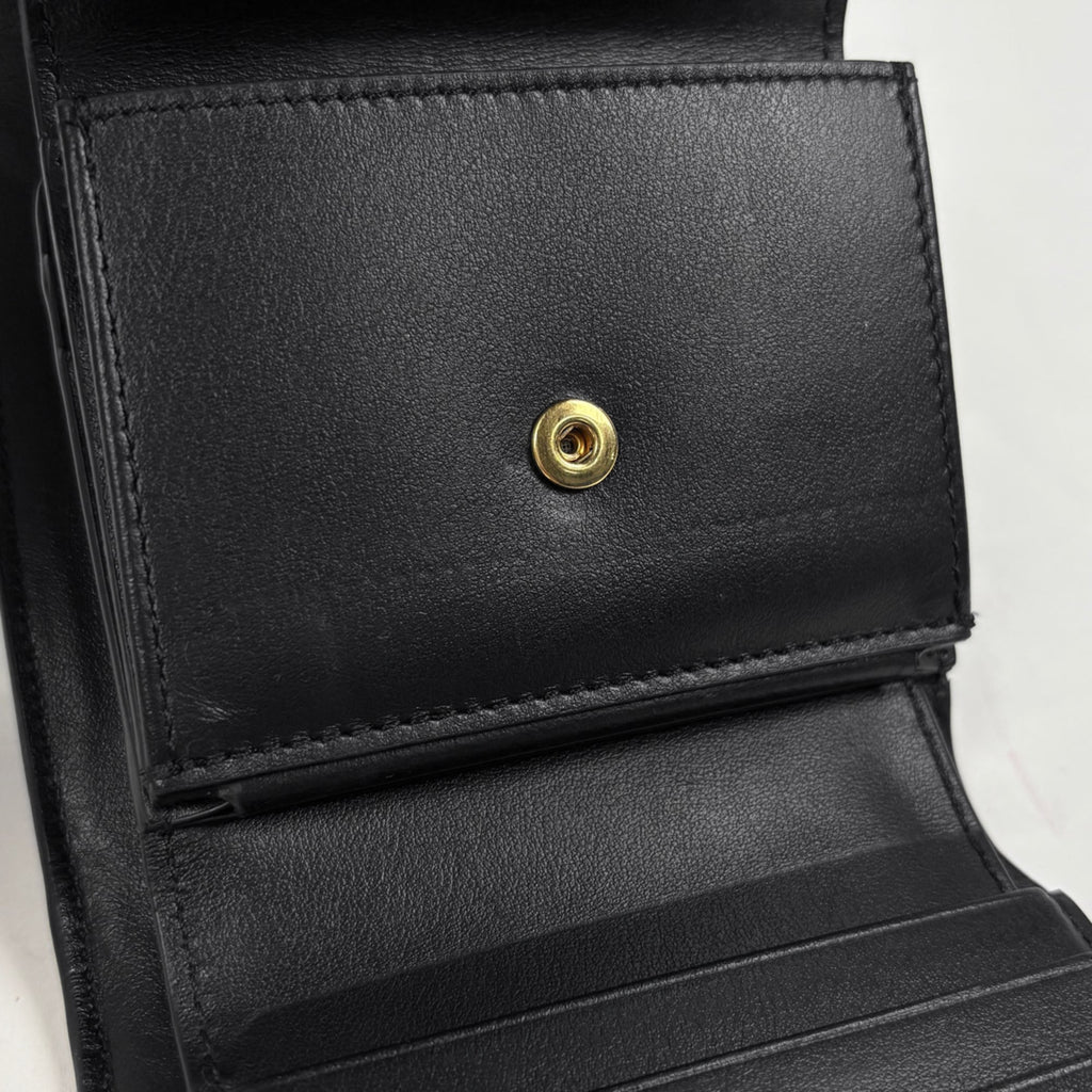 Celine Triomphe Small Flap Wallet, Tri-fold Leather, Black, Women's