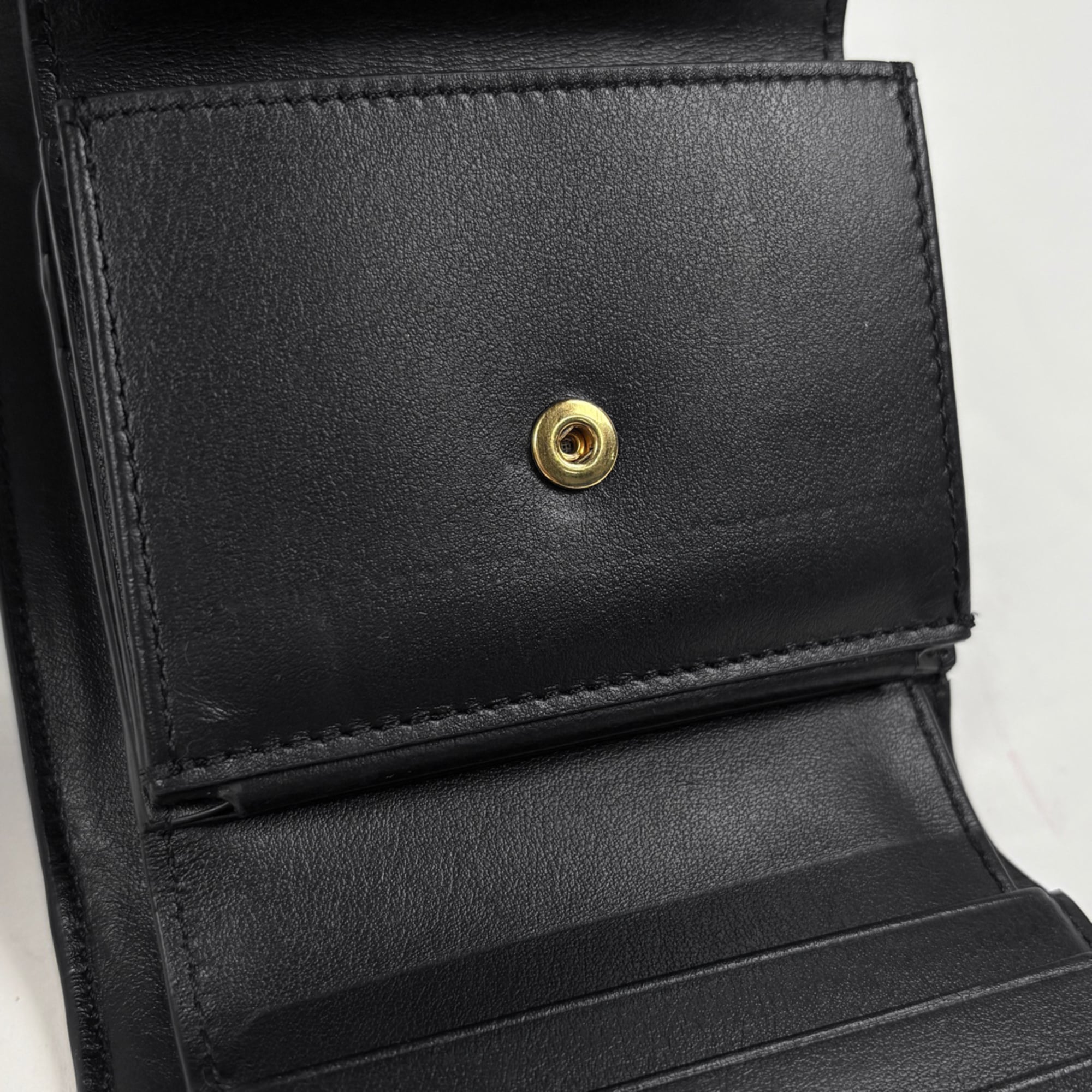 Celine Triomphe Small Flap Wallet, Tri-fold Leather, Black, Women's