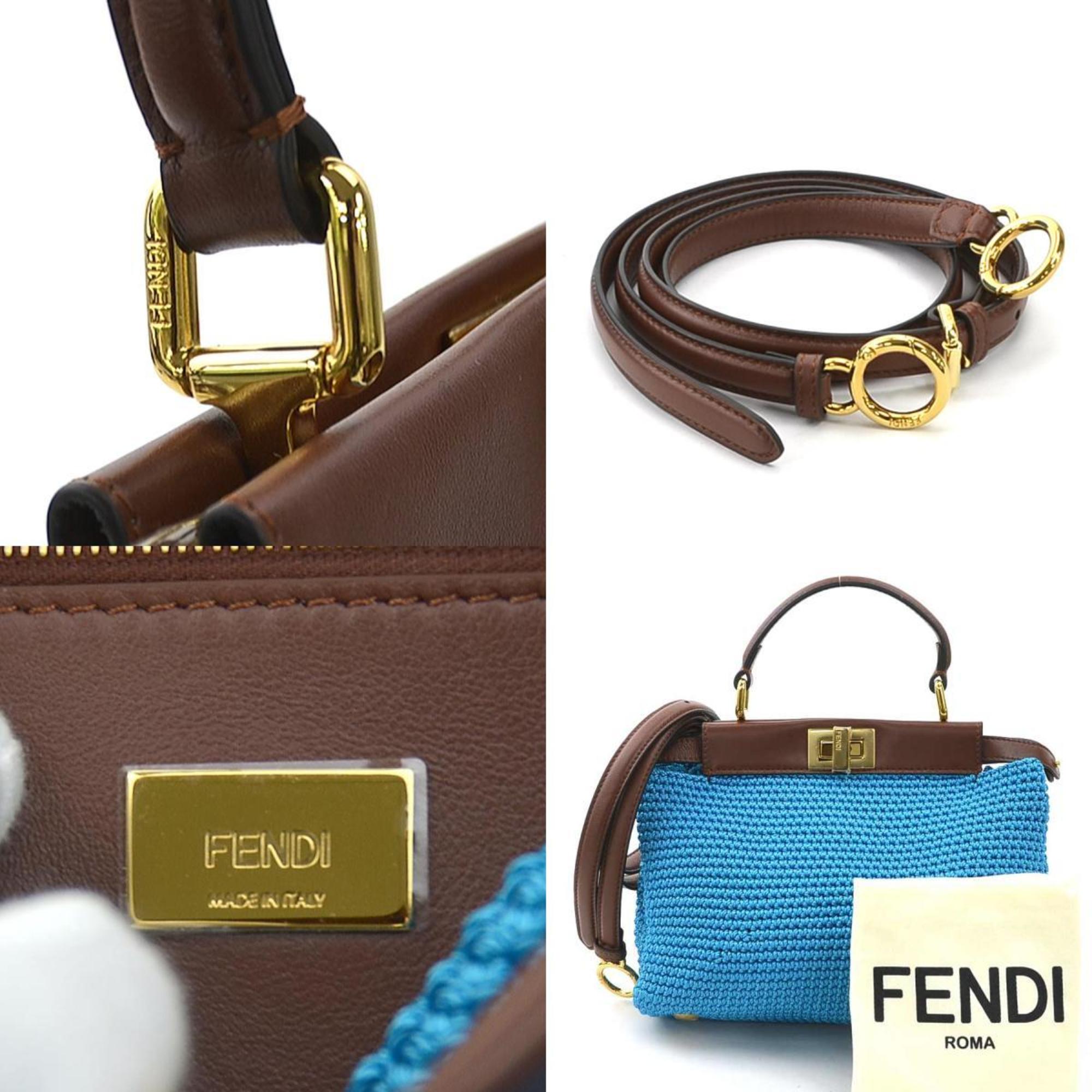FENDI handbag shoulder bag peekaboo polyester leather blue x brown ladies 8BN244-AFP3 h30812a