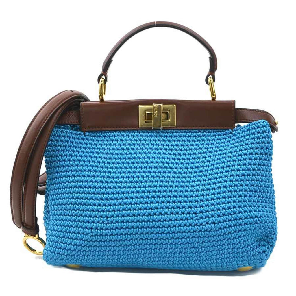 FENDI handbag shoulder bag peekaboo polyester leather blue x brown ladies 8BN244-AFP3 h30812a