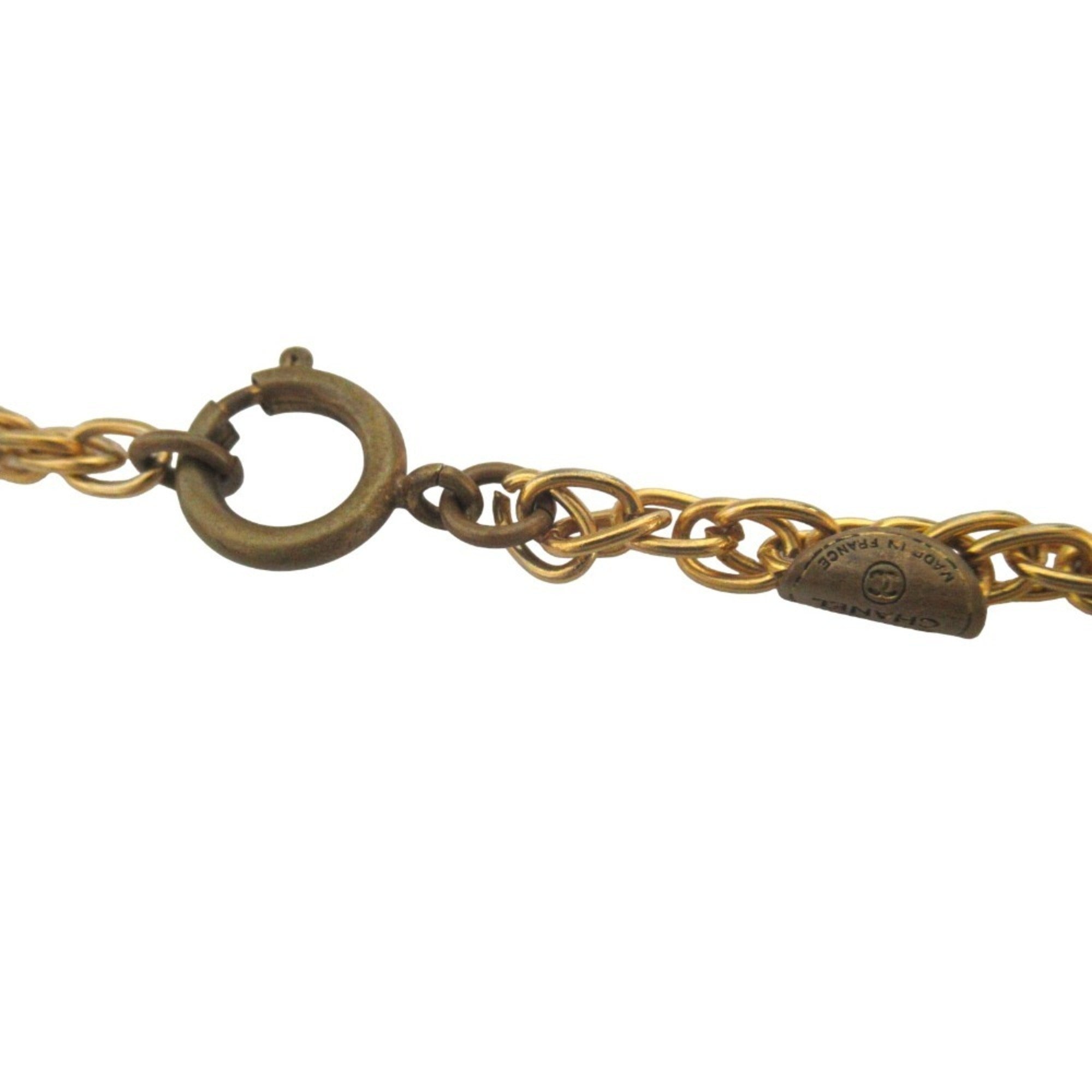 CHANEL Coco Mark Rhinestone Chain Necklace, GP Gold Color, Women's — Like New
