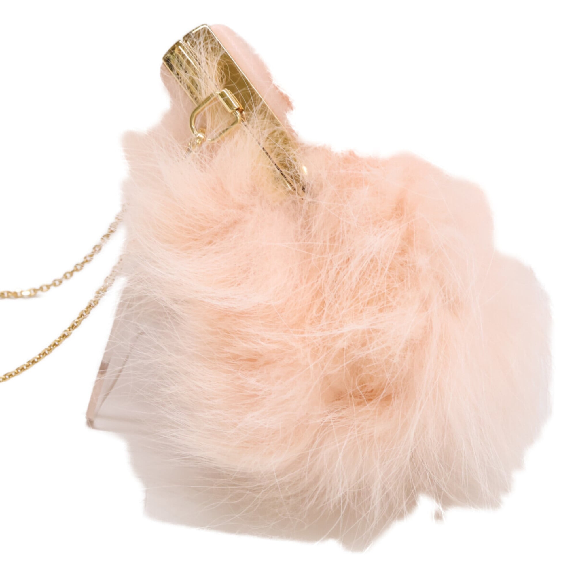 FENDI 7AS051 AL9E First Nano Fox Fur Chain Shoulder Pouch Bag Pink Women's — Like New