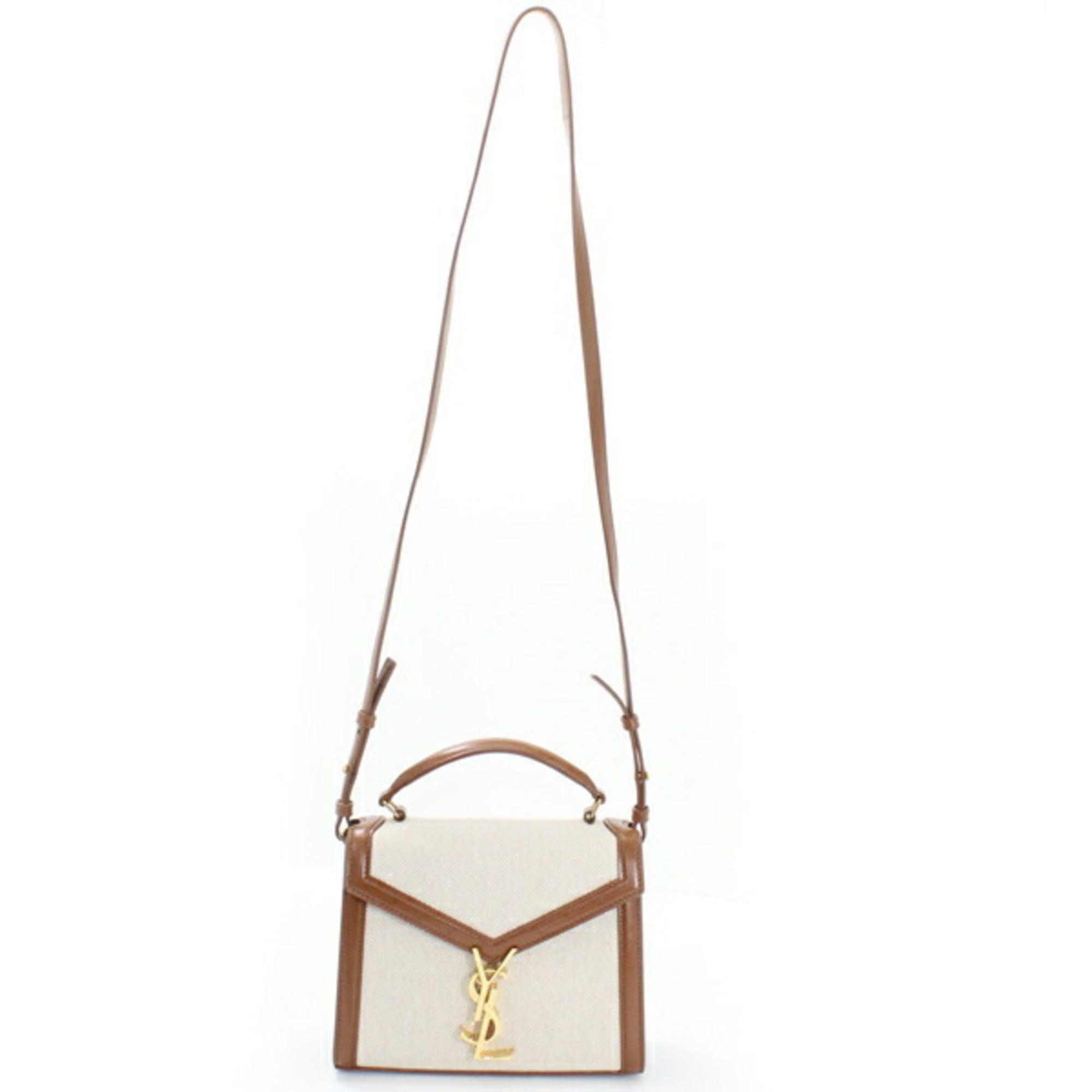 YSL Saint Laurent Cassandra Mini Shoulder Bag, Women's Canvas Brown, KM3046 — Like New