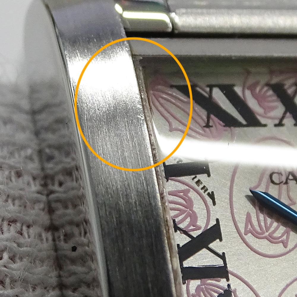 Cartier women's watch, Tank Française SM, 2006 Christmas limited edition, quartz movement, stainless steel (SS), W51031Q3, silver and pink — Good