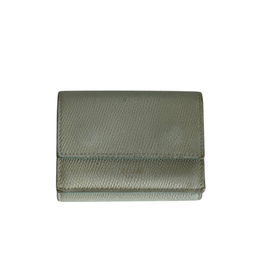 CELINE Folded Compact Wallet, Leather Tri-fold Gray, Women's