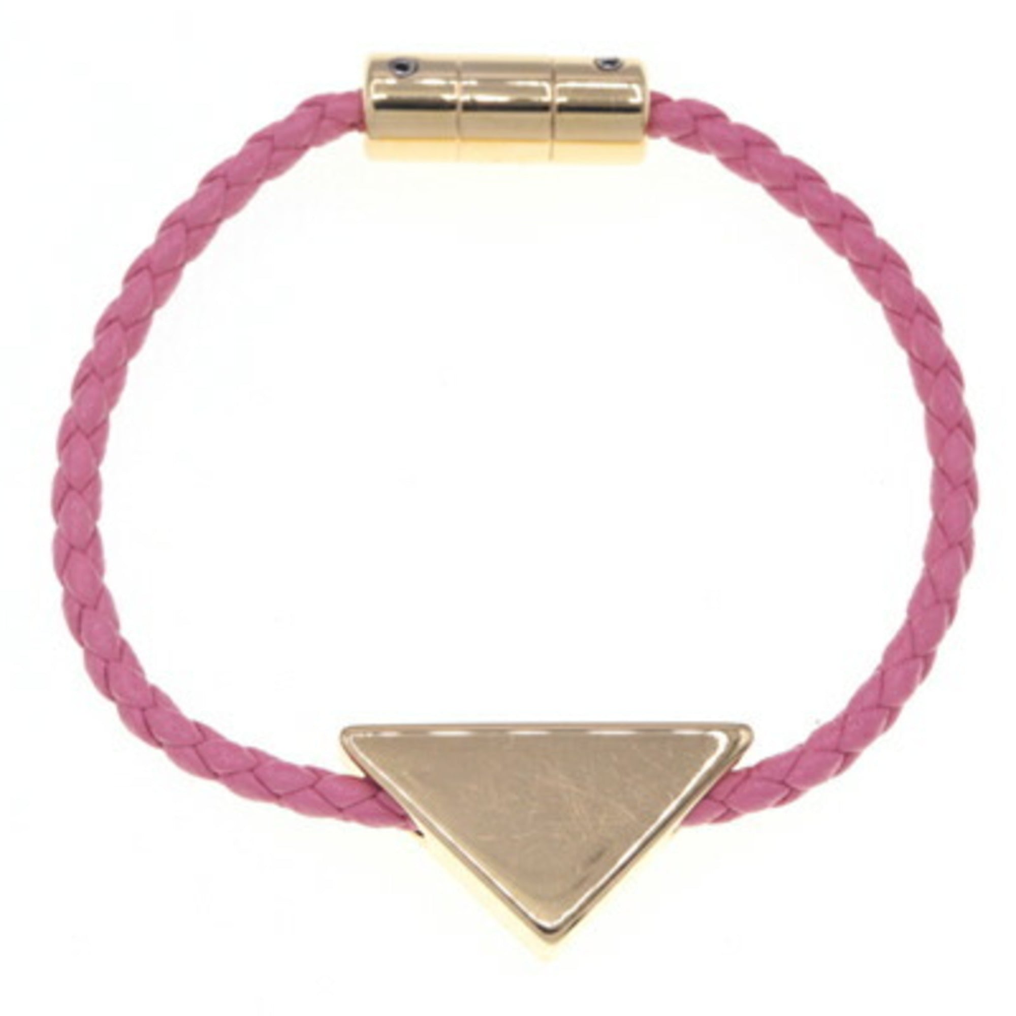 Prada Bracelet 1IB350 Pink Leather and Metal Triangle Women's PRADA