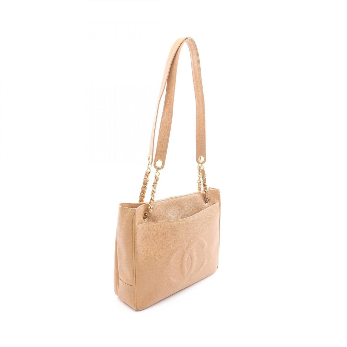 CHANEL Coco Mark Tote Bag in Grained Calf Leather, Beige