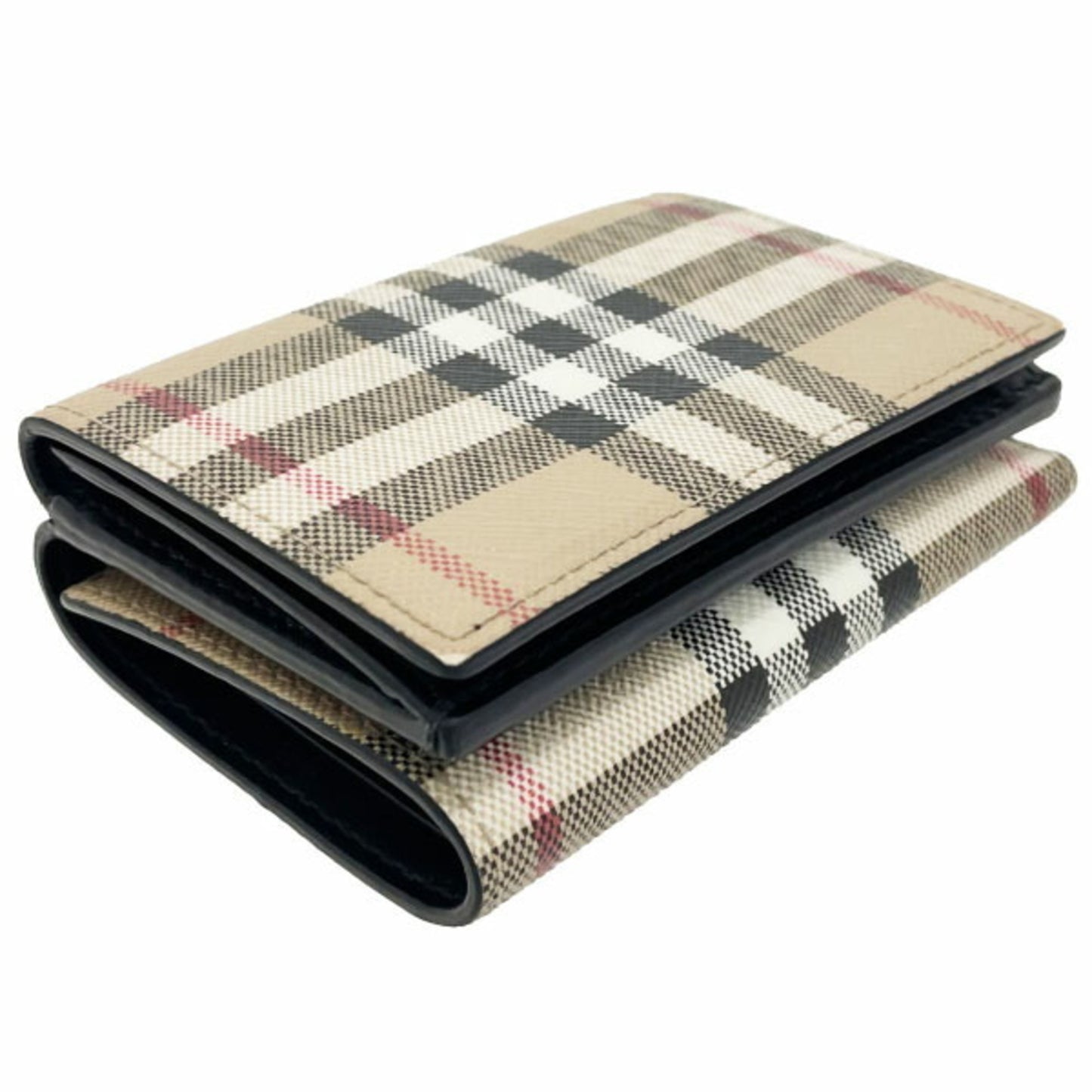 Burberry Check Trifold Wallet, PVC Leather, Beige, Black, BURBERRY Double Wallet AANN-15824