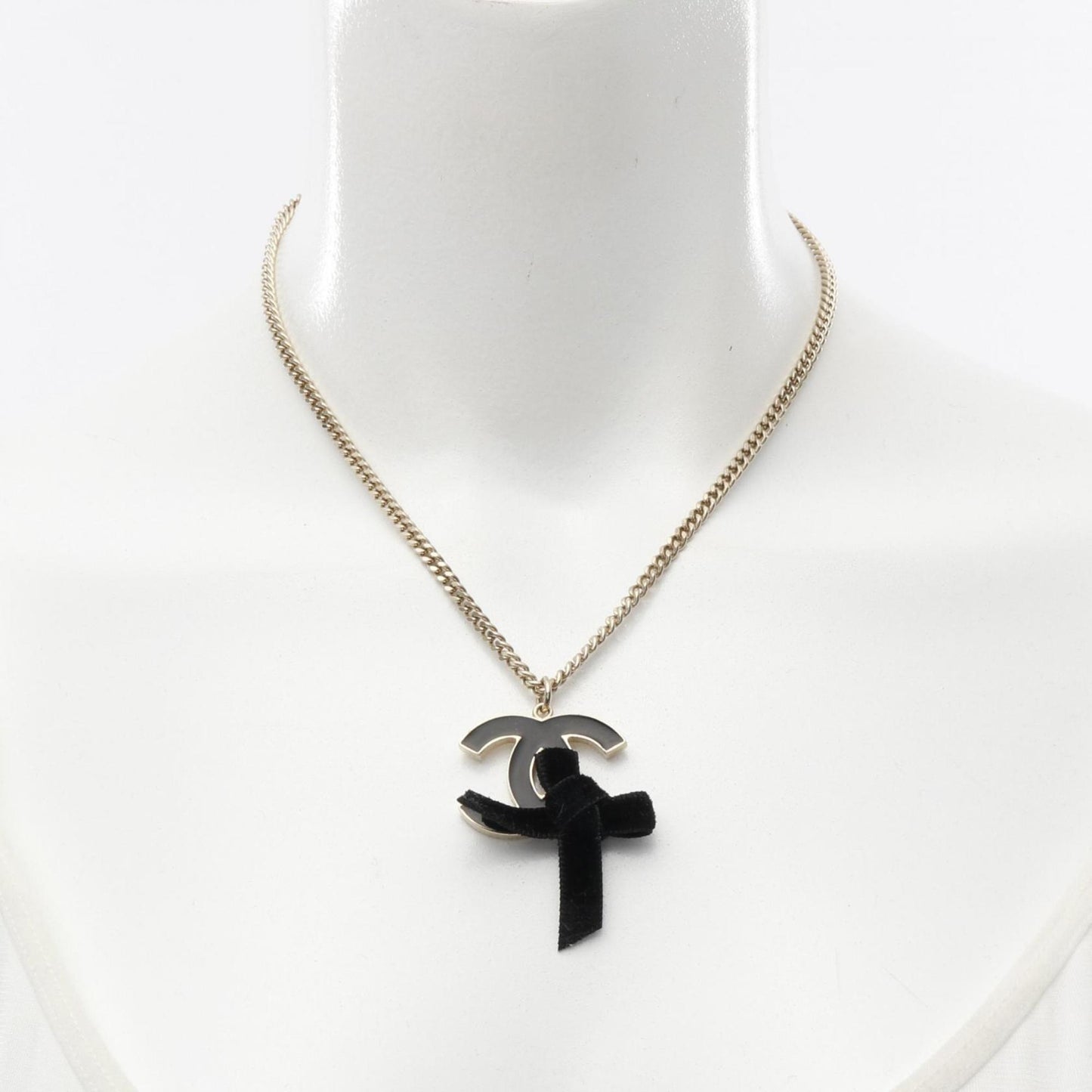 CHANEL Coco Mark Ribbon Necklace GP (Gold Plated) Women's Gold