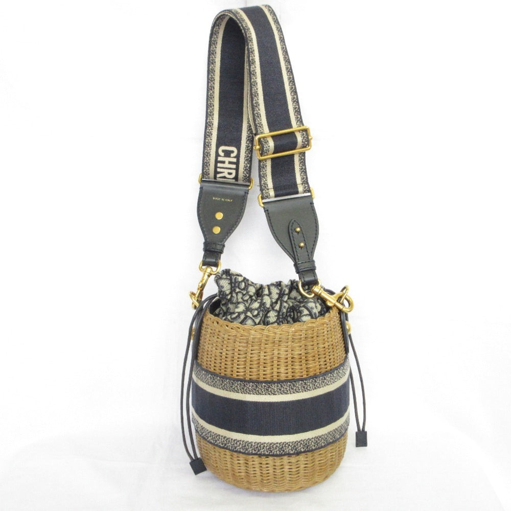 Christian Dior Oblique Wicker Shoulder Bag 63-MA-1200 Navy/Natural Women's — Like New