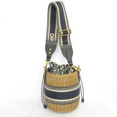 Christian Dior Oblique Wicker Shoulder Bag 63-MA-1200 Navy/Natural Women's — Like New