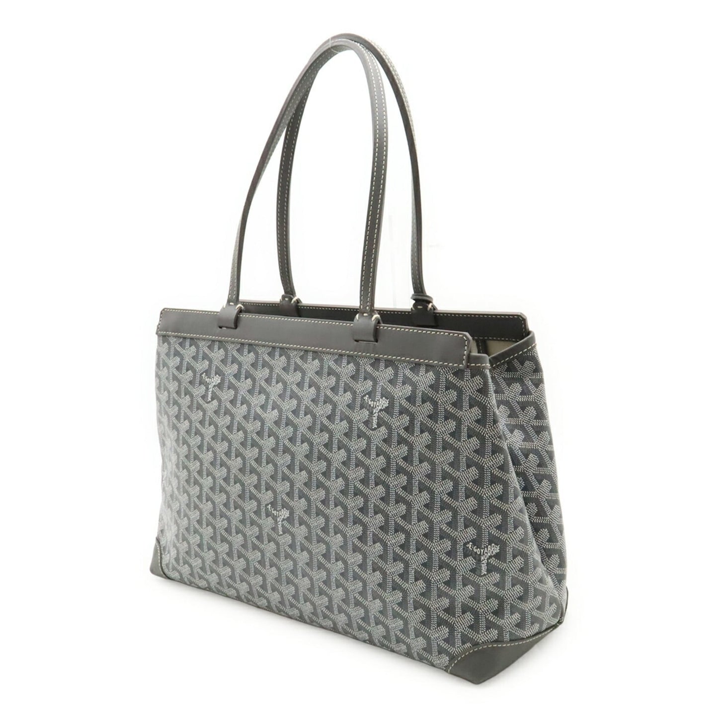 GOYARD Bellechasse Beyod PM Tote Bag Shoulder Herringbone Pattern PVC Leather Gray Black White