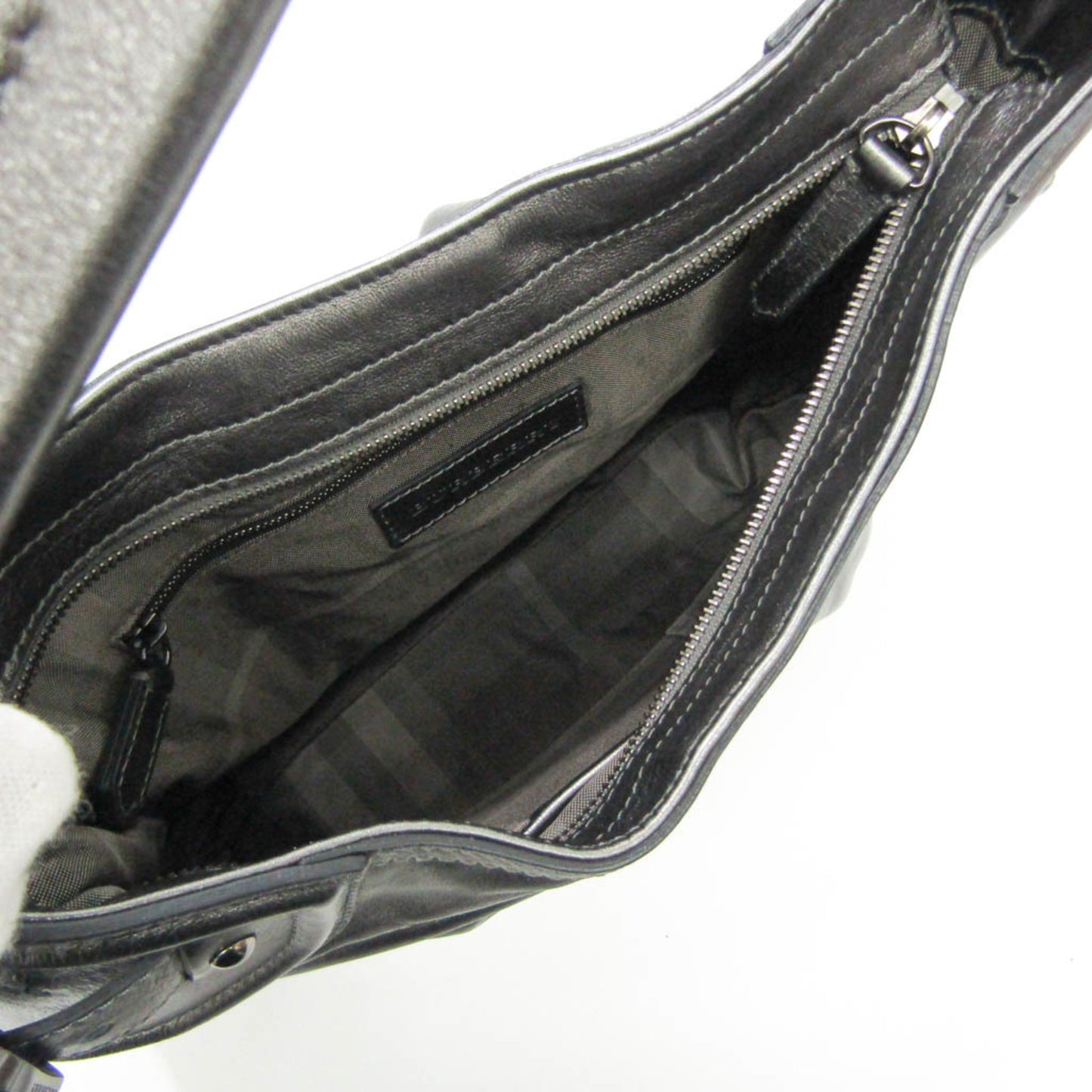 Burberry Women's Leather Shoulder Bag Metallic Gray