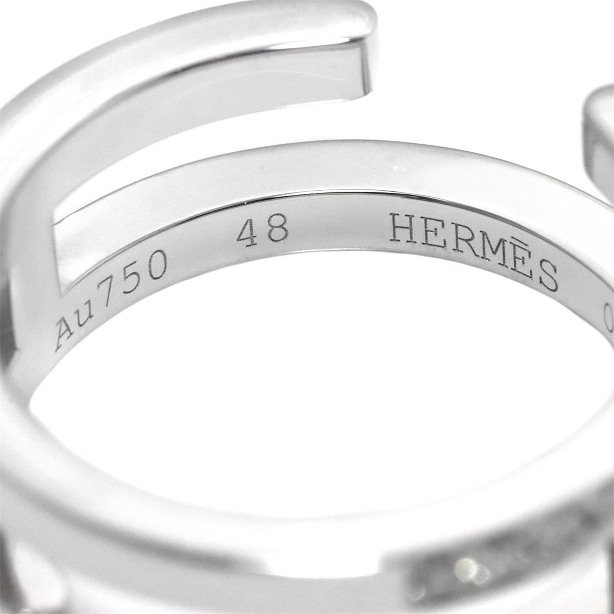 Hermes Ariane Chaine d'Ancre #48 Ring with Diamonds, 18K White Gold (750) — Like New