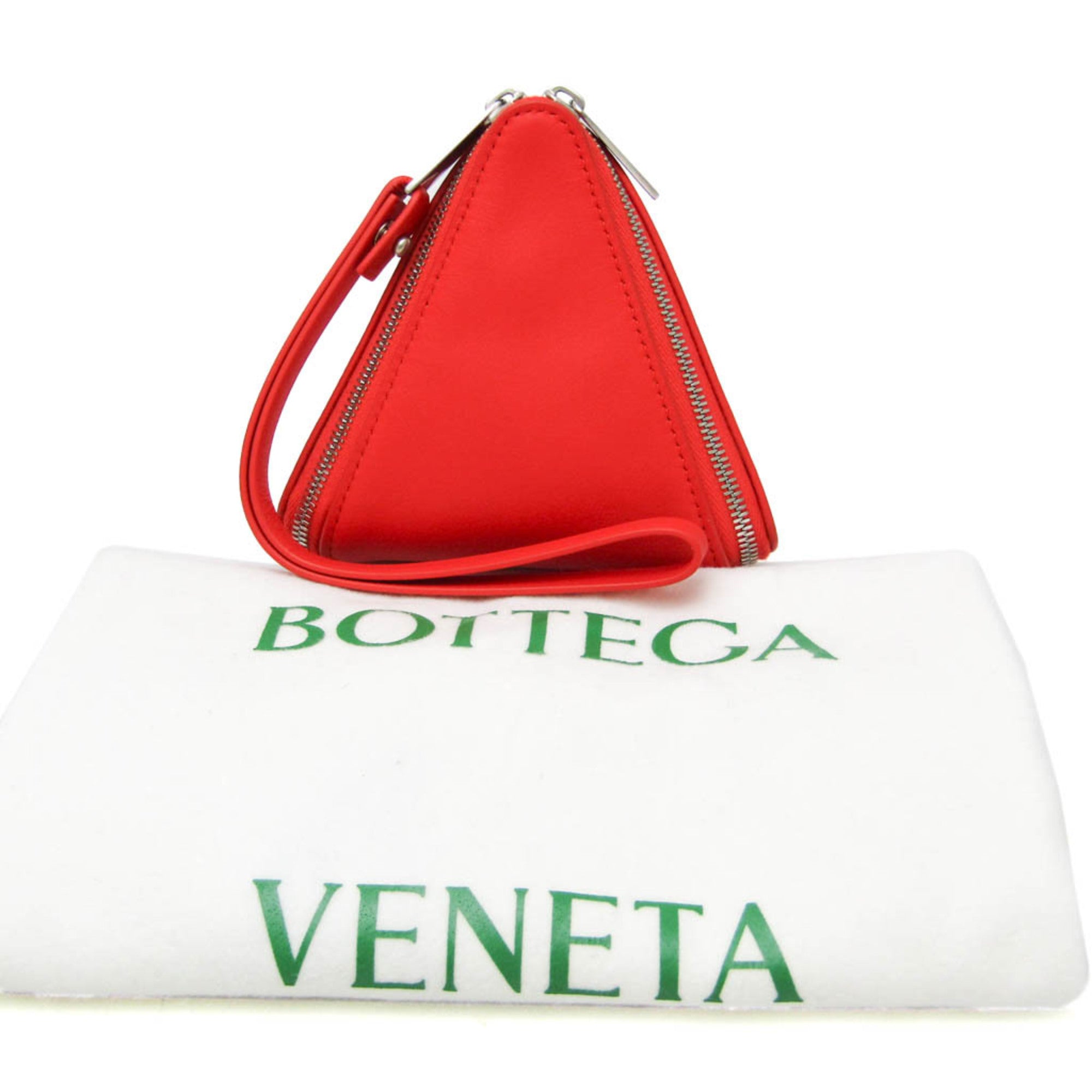 Bottega Veneta Intrecciato Pyramid 666769 Women's Leather Pouch Red Color — Like New