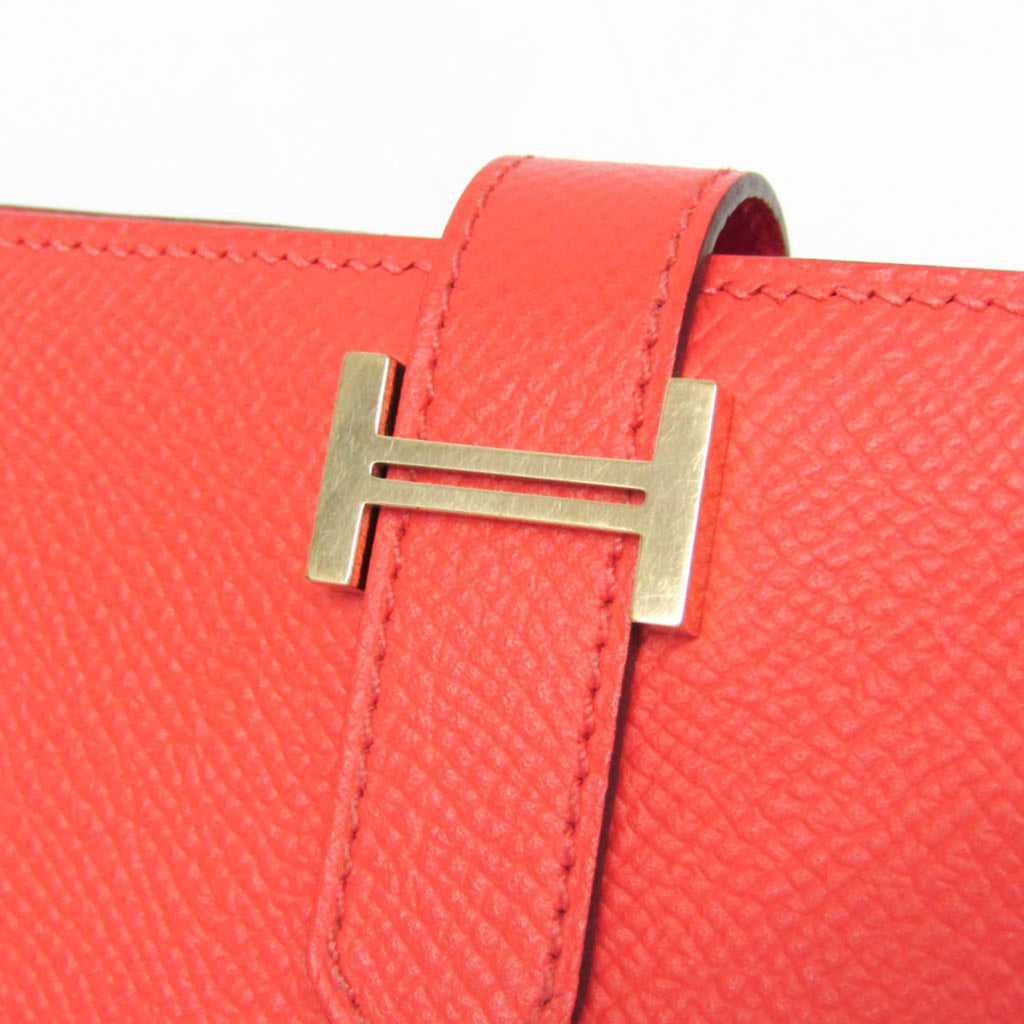 Hermes Bearn Bearn Soufflé Women's Epsom Leather Long Wallet (bi-fold) Salmon Pink