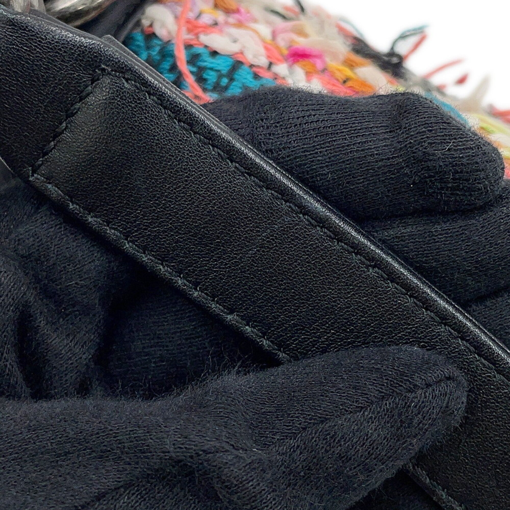 Chanel Chain Shoulder Bag Boy Small Matelassé Coco Mark Lambskin Tweed CHANEL Black Handbag Women's — Like New