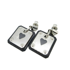 Unused Hermes As de Coeur Heart Earrings Leather/Metal Black/Silver Z Stamp 0268HERMES — New - Store Return