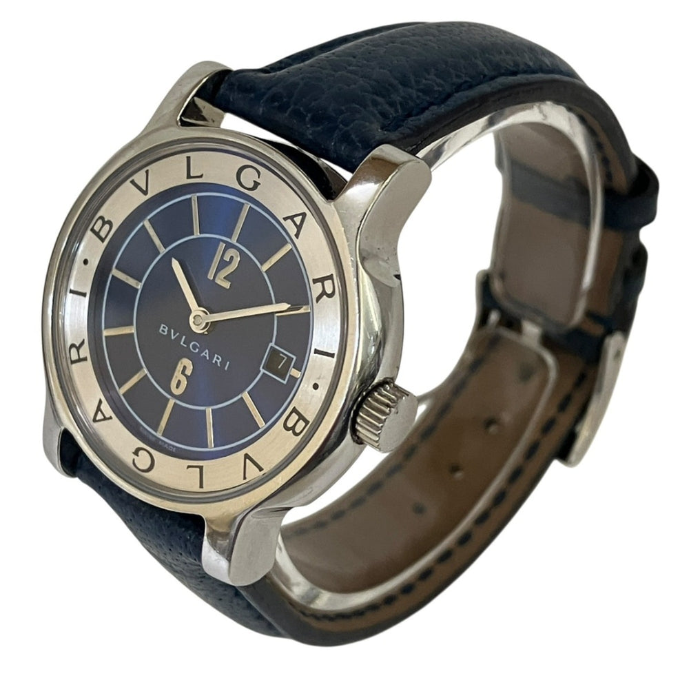 Bulgari BVLGARI Solotempo watch, total weight 24.3g, stainless steel, genuine leather strap, quartz movement, blue dial, ST29S — Good