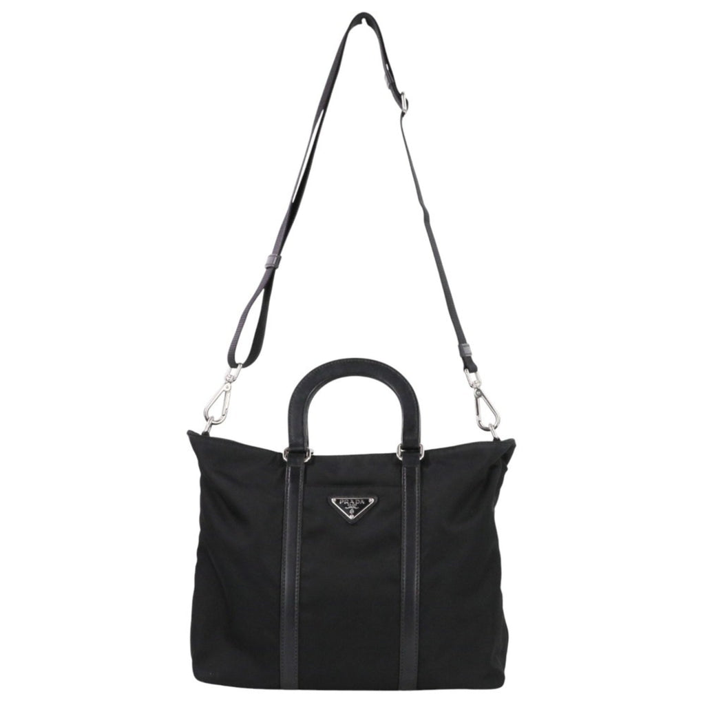 PRADA Prada Nylon Triangle Logo Plate 2-Way Handbag/Shoulder Bag BN1066 Black Women's