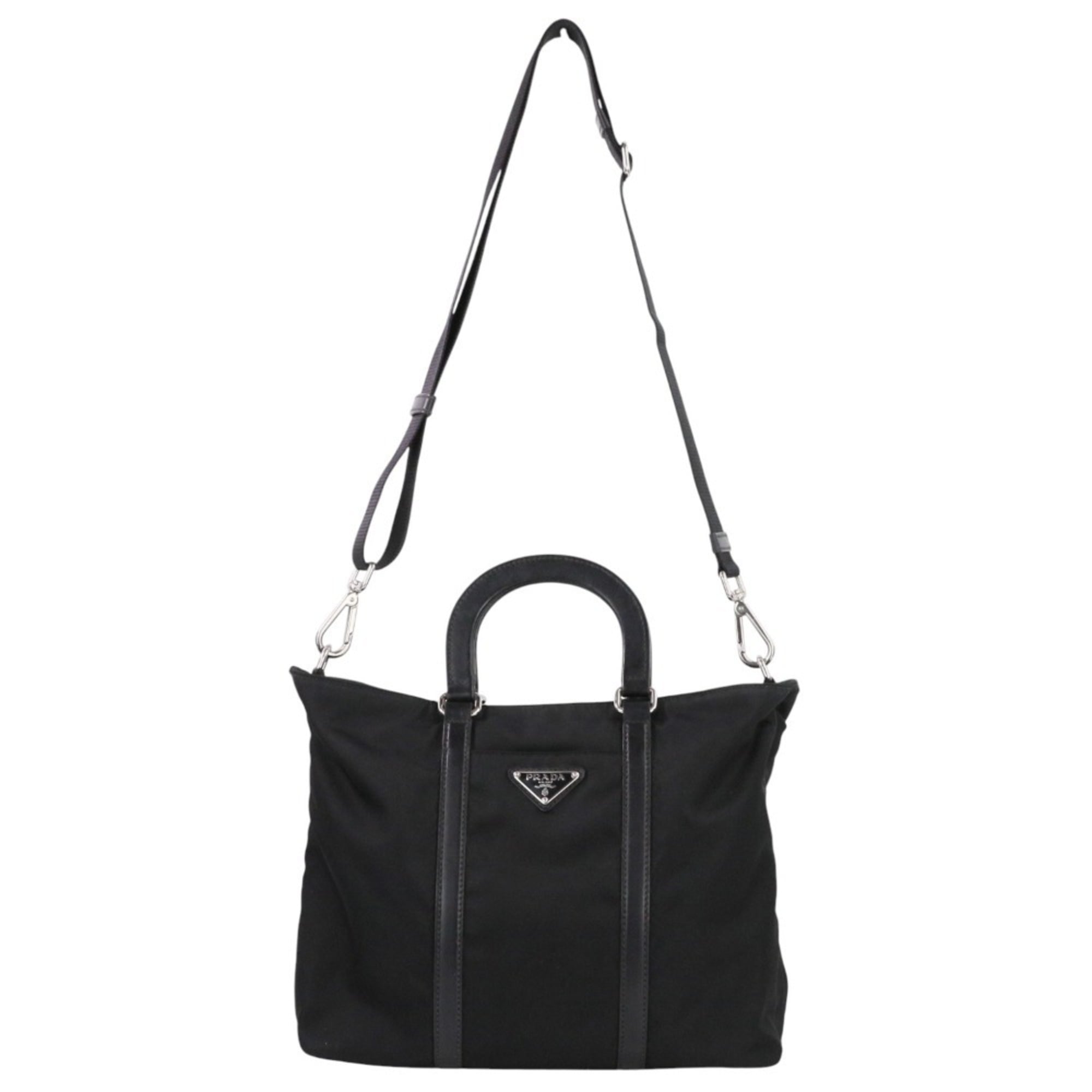 PRADA Prada Nylon Triangle Logo Plate 2-Way Handbag/Shoulder Bag BN1066 Black Women's