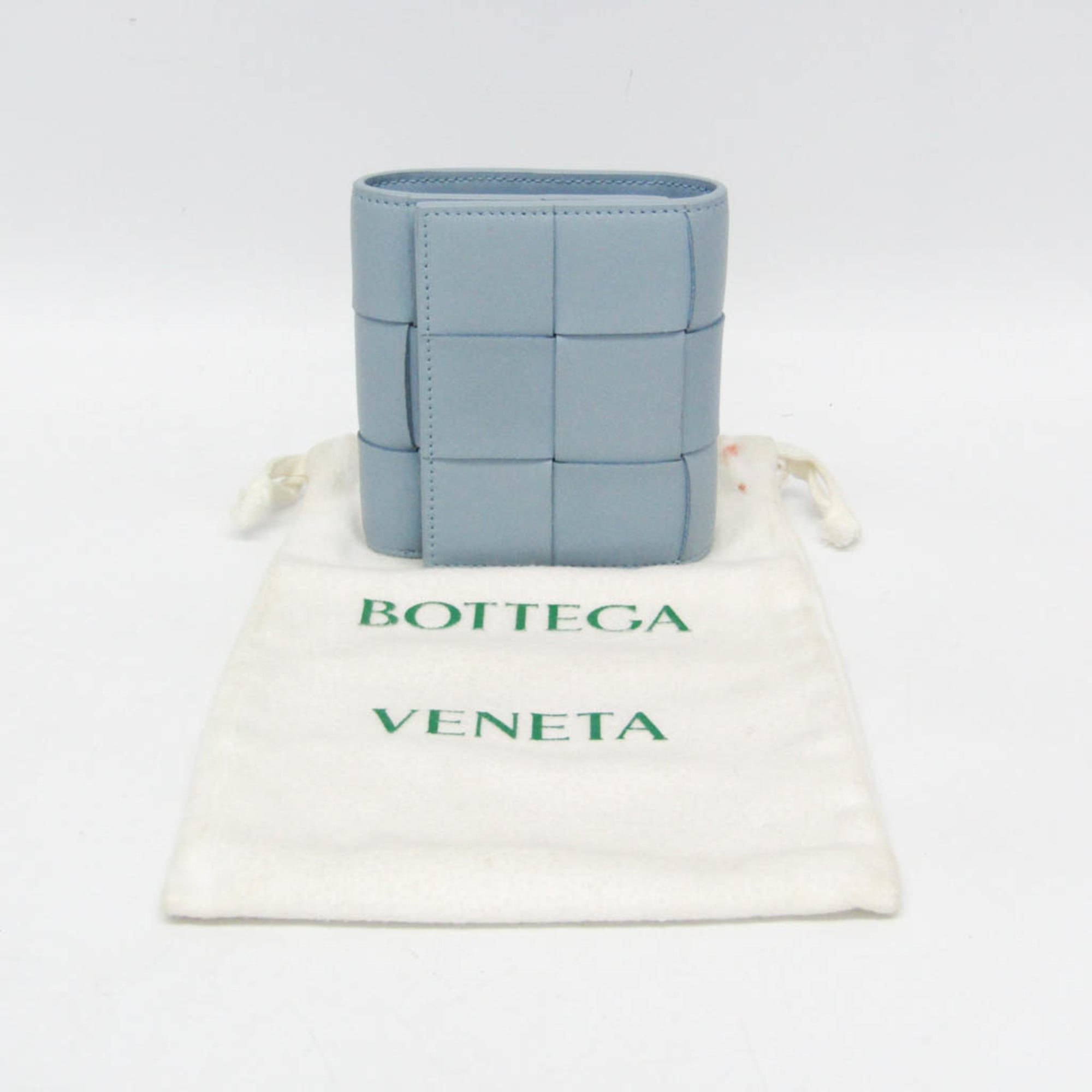 Bottega Veneta CASSETTE Men,Women Leather Middle Wallet (tri-fold) Light Blue