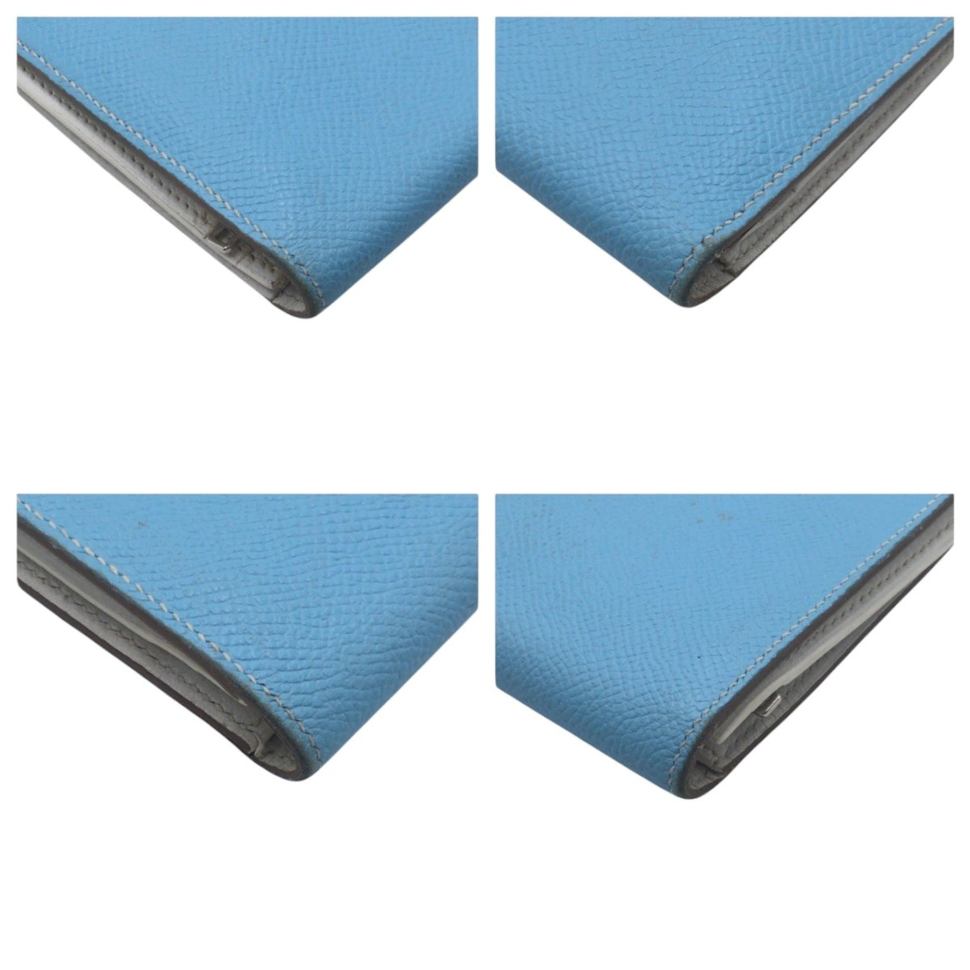 HERMES Bearn Soufflet Blue, Light and White Epsom Leather Long Wallet, □O ★ Stamped, Women's