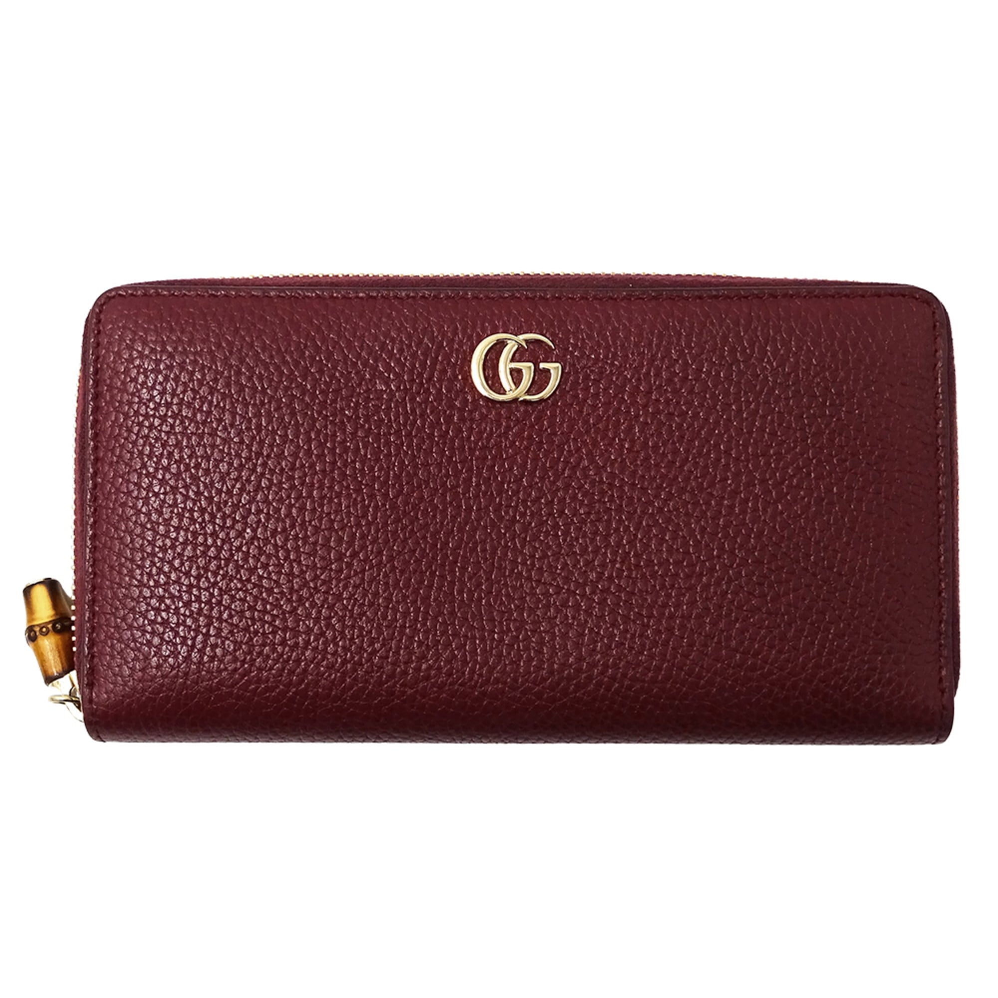 Gucci Petit Marmont Women's Long Wallet, Bamboo Leather, Bordeaux, Wine Red, Round Zipper, 739499