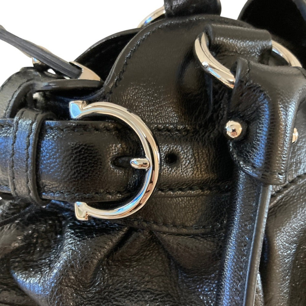 Salvatore Ferragamo Marissa Gancini Hardware Leather Handbag AU-21 6317 Black Women's — Like New