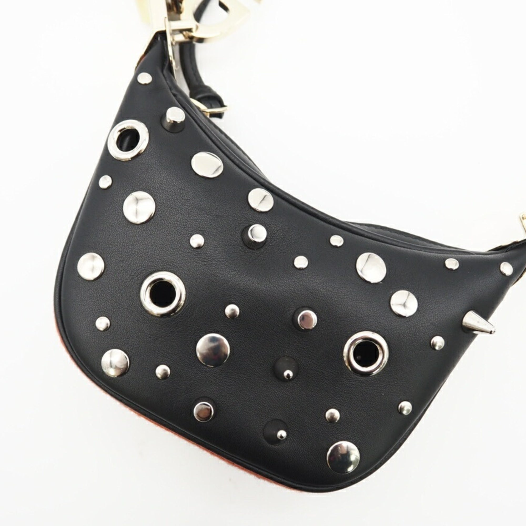 GUCCI Leather Studded Mini 2-Way Shoulder Bag 718512, Gold, Silver, Black Leather, Women's — Like New