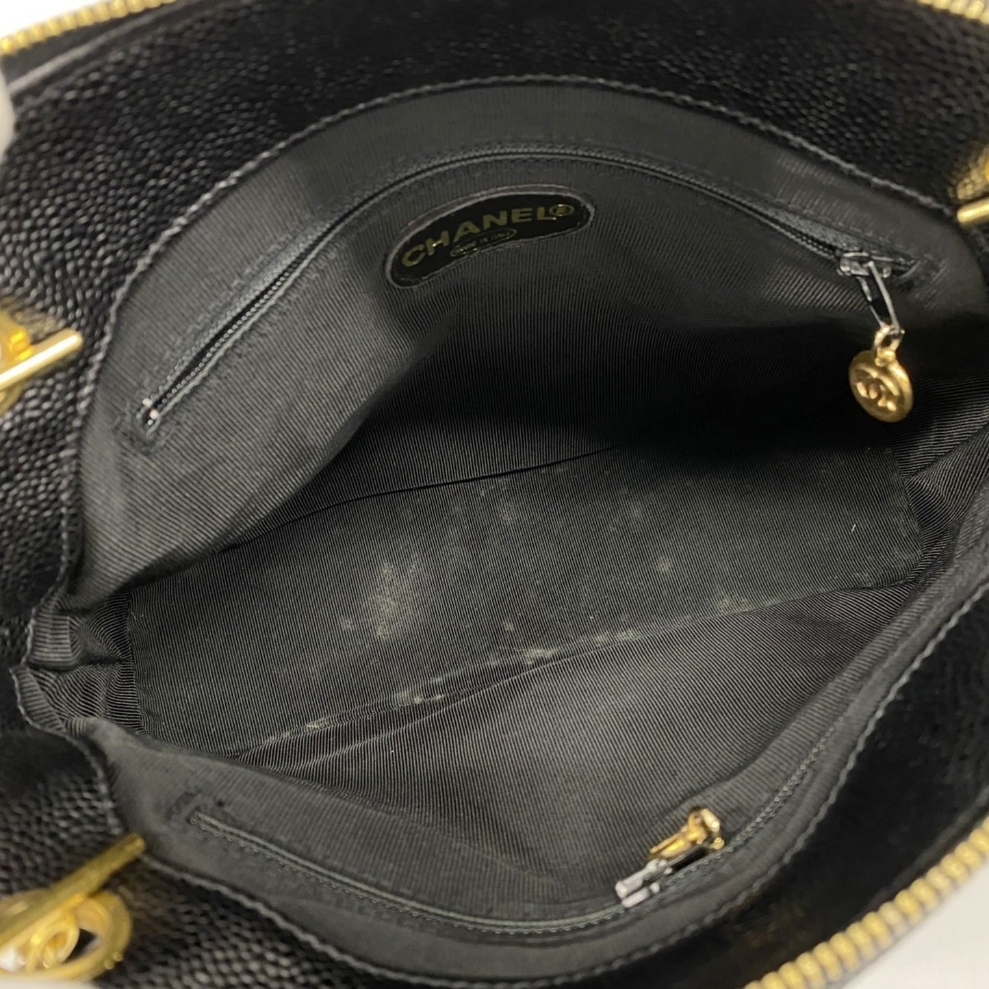 Chanel Shoulder Bag Chain Caviar Skin Black Women's